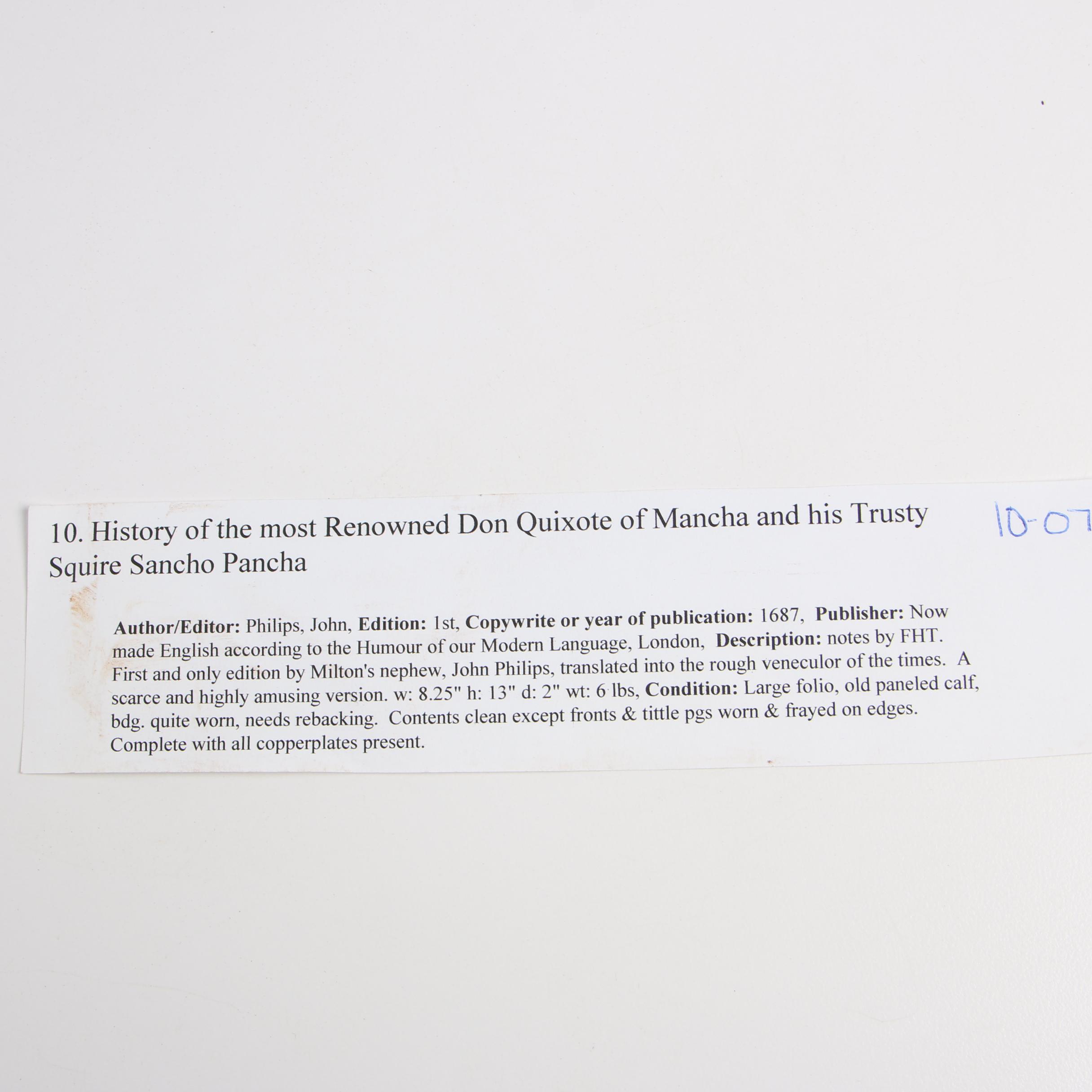 1687 "Don Quixote" First Edition Translated by John Philips