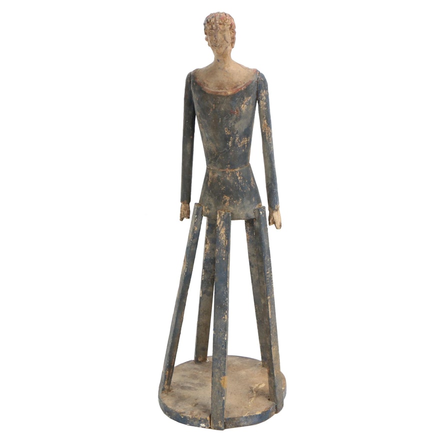 Folk Art Style Polychromed Wooden Santos Cage Doll