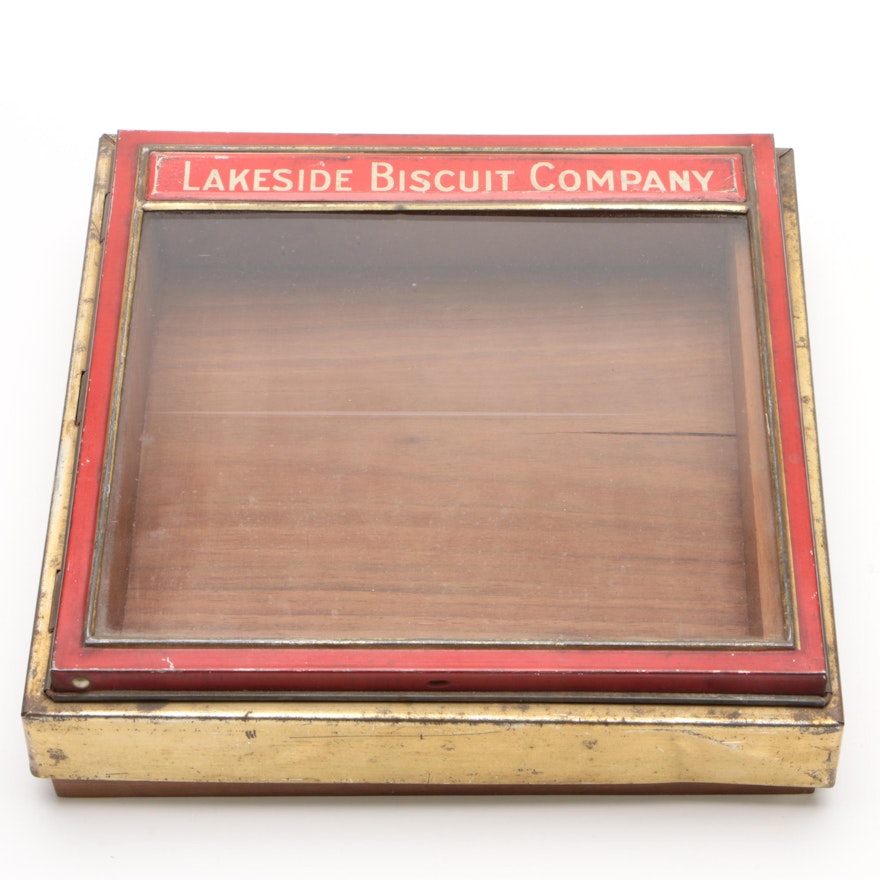 Lakeside Biscuit Company Store Display Tin with Custom-Made Walnut Base