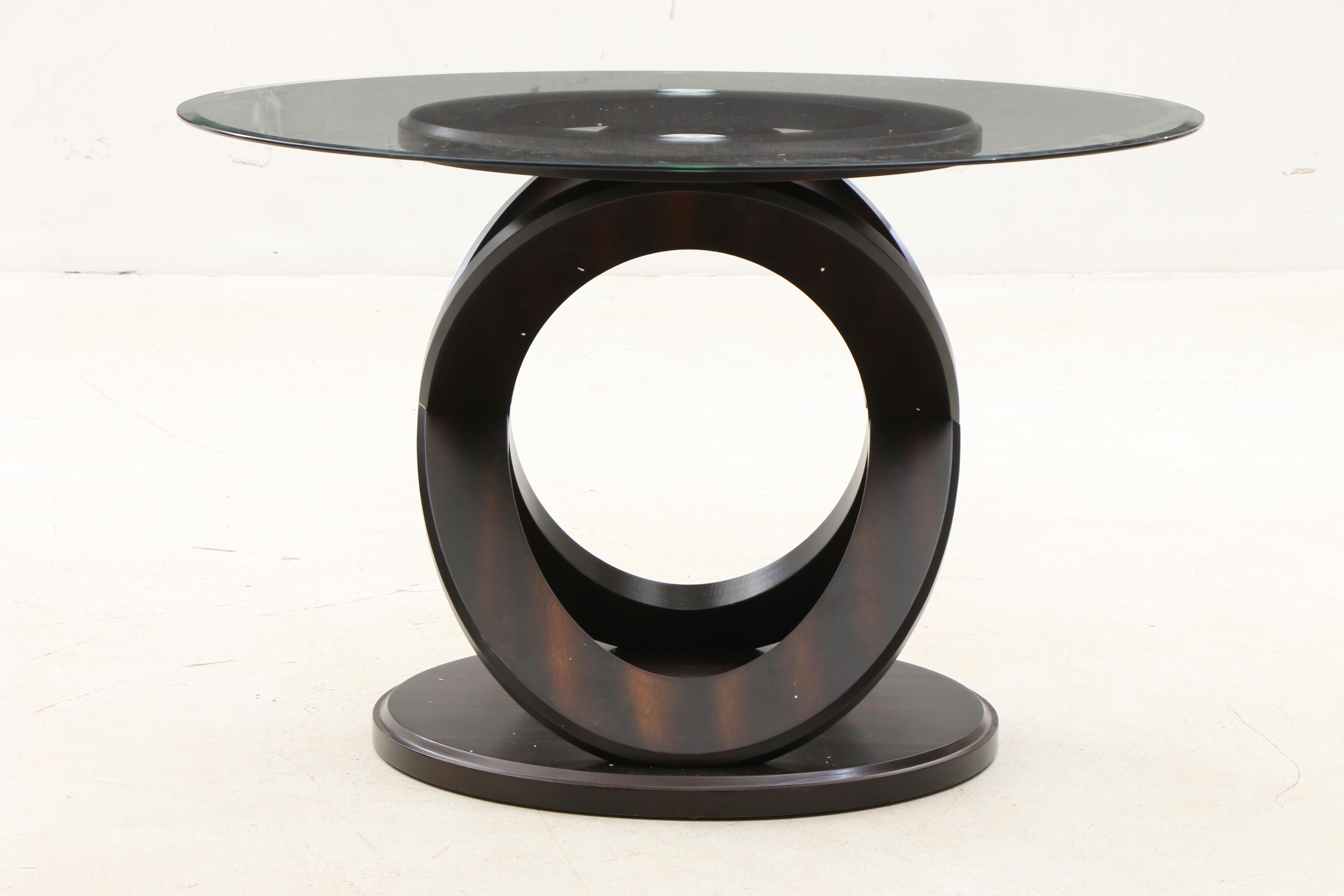 Modernist Beveled Edge Glass Top Dining Table