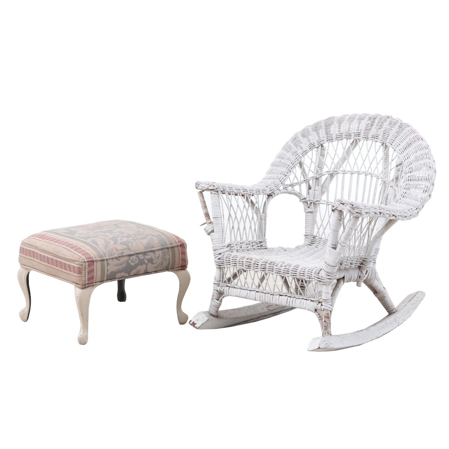 Vintage Miniature Wicker Rocking Chair and Ottoman
