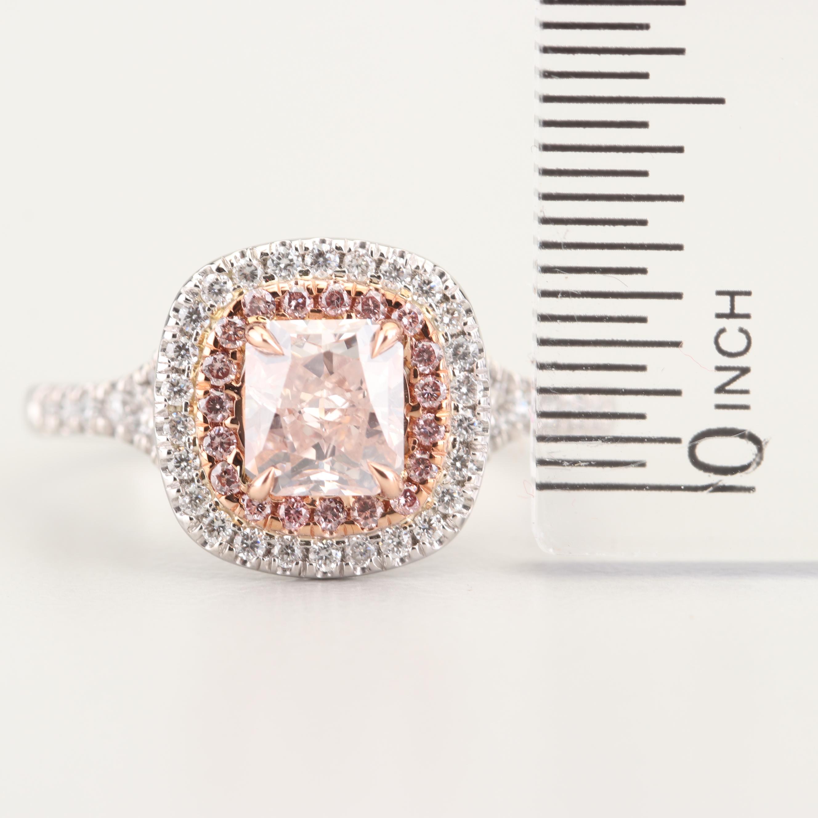 Platinum Fancy Light Orangy Pink Diamond and Diamond Ring with GIA Report