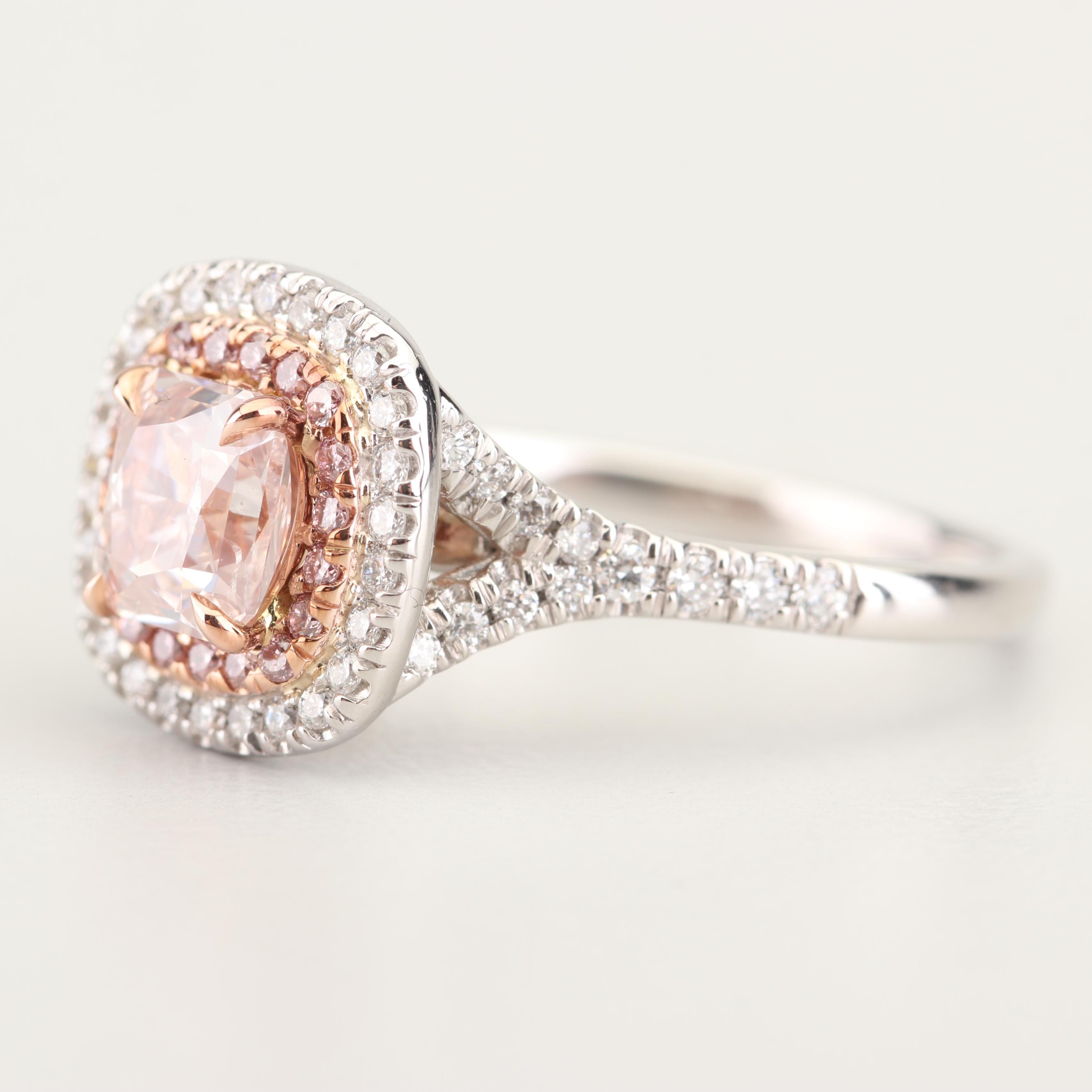 Platinum Fancy Light Orangy Pink Diamond and Diamond Ring with GIA Report