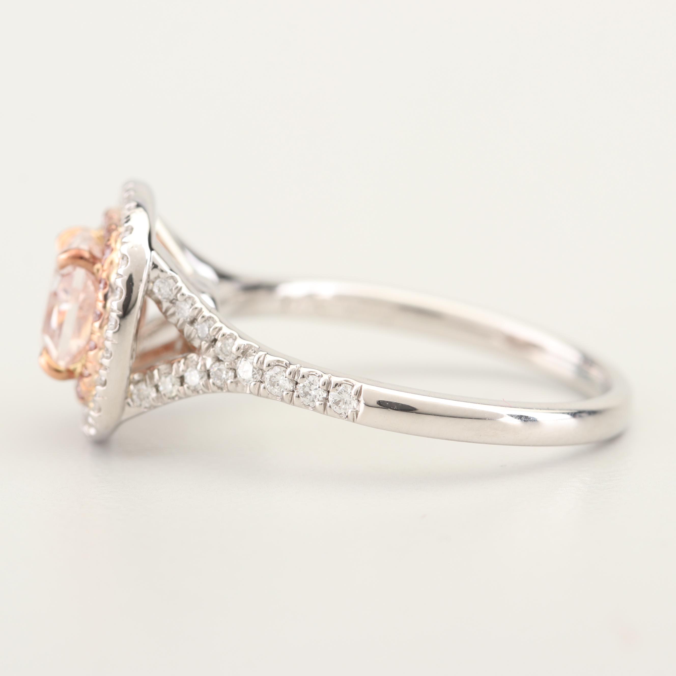 Platinum Fancy Light Orangy Pink Diamond and Diamond Ring with GIA Report