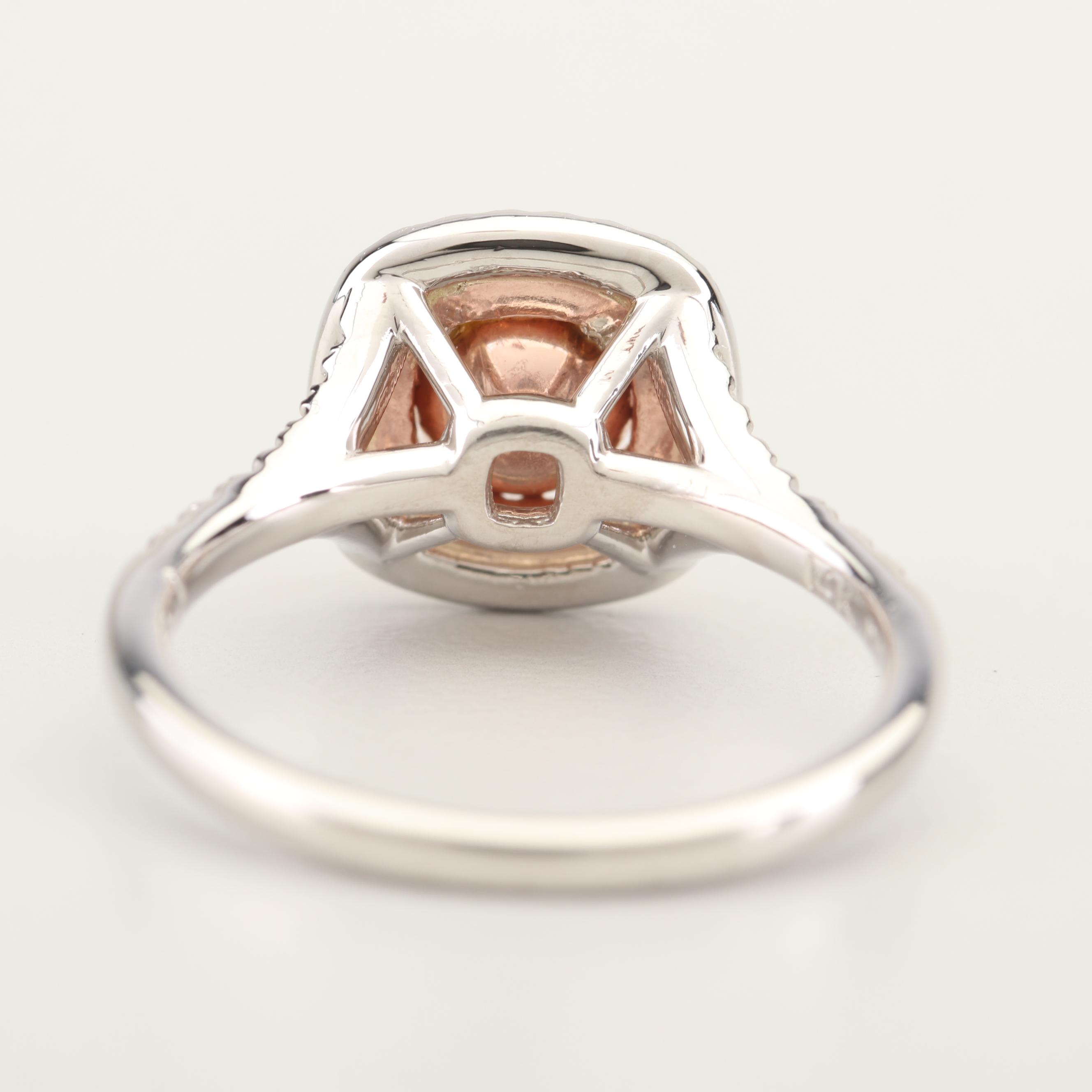 Platinum Fancy Light Orangy Pink Diamond and Diamond Ring with GIA Report