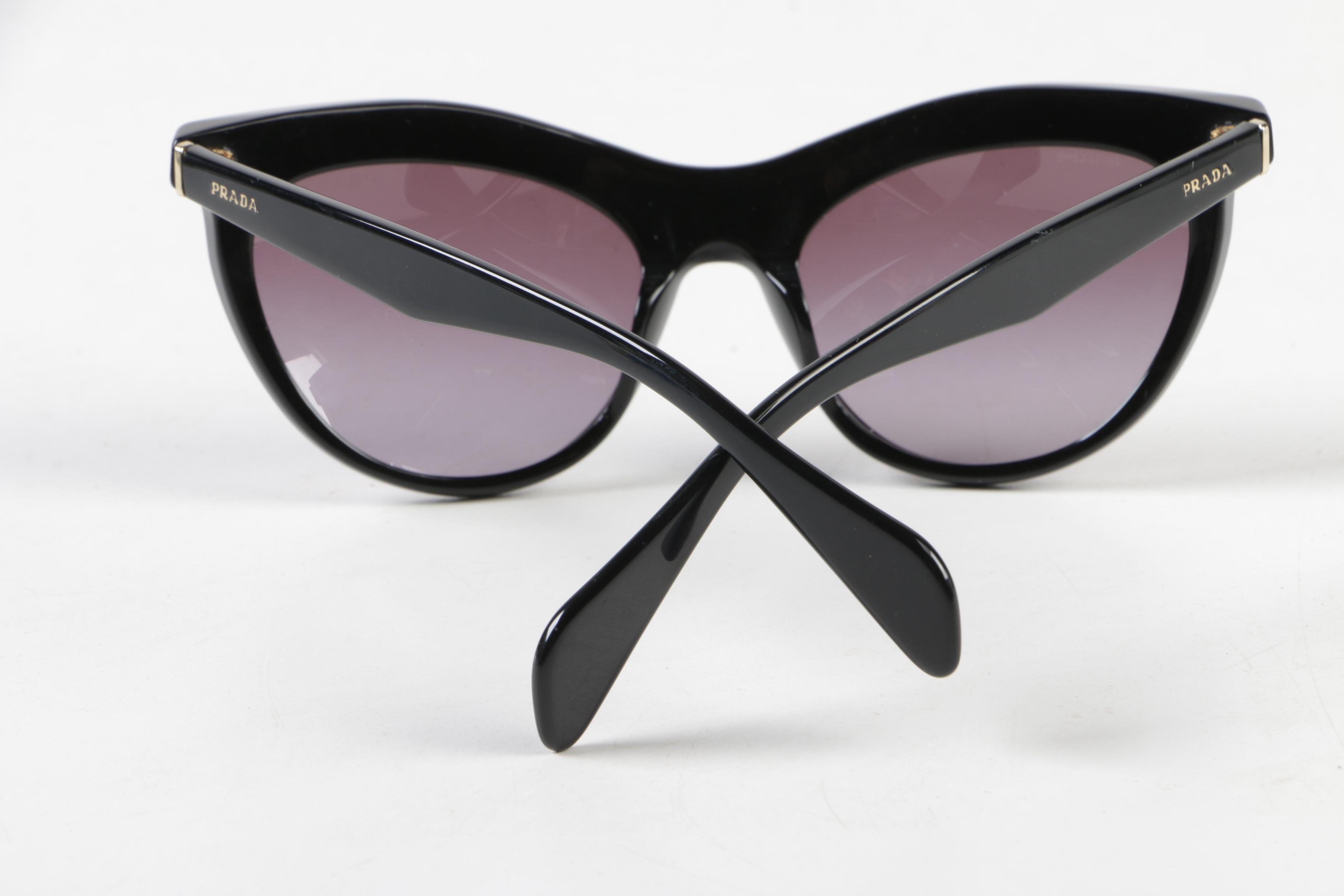 Prada SPR 04P Embellished Black Modified Cat Eye Sunglasses
