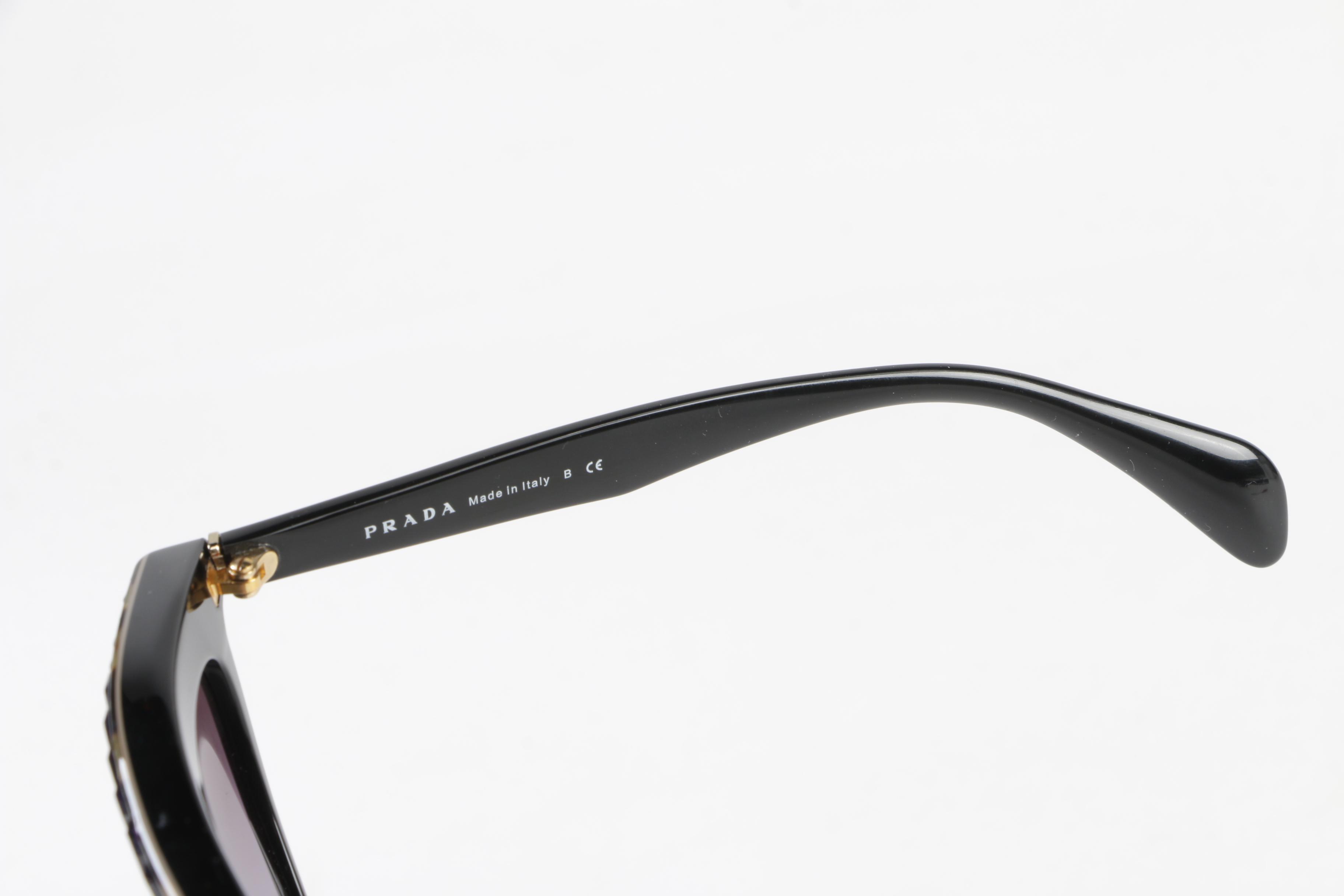 Prada SPR 04P Embellished Black Modified Cat Eye Sunglasses