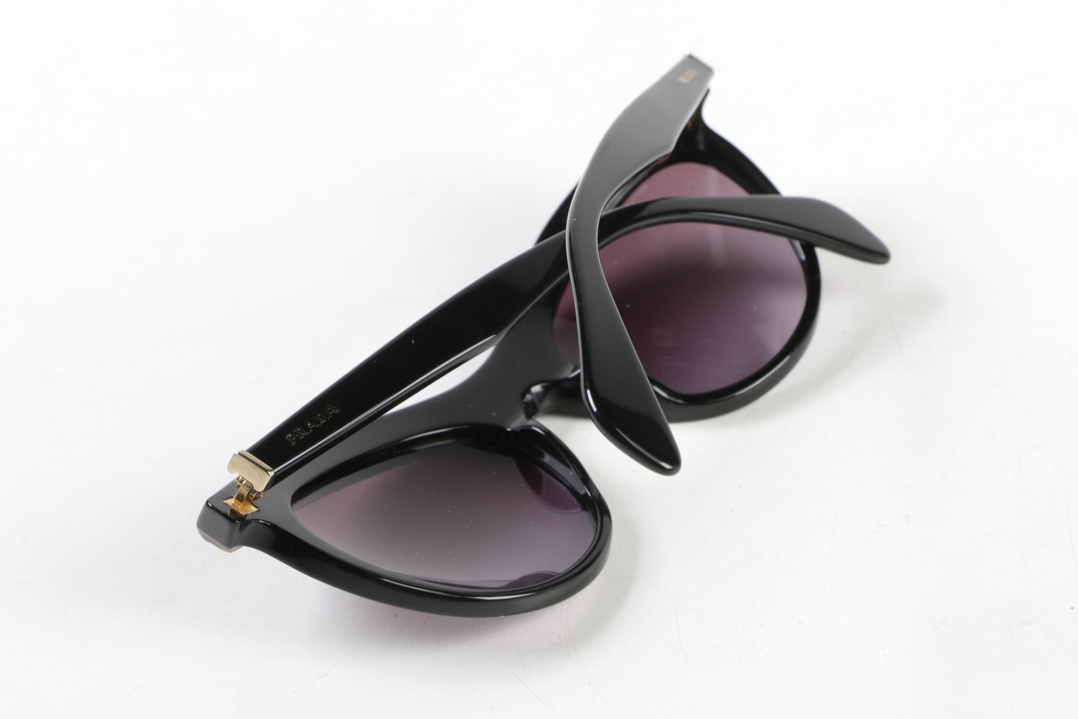Prada SPR 04P Embellished Black Modified Cat Eye Sunglasses