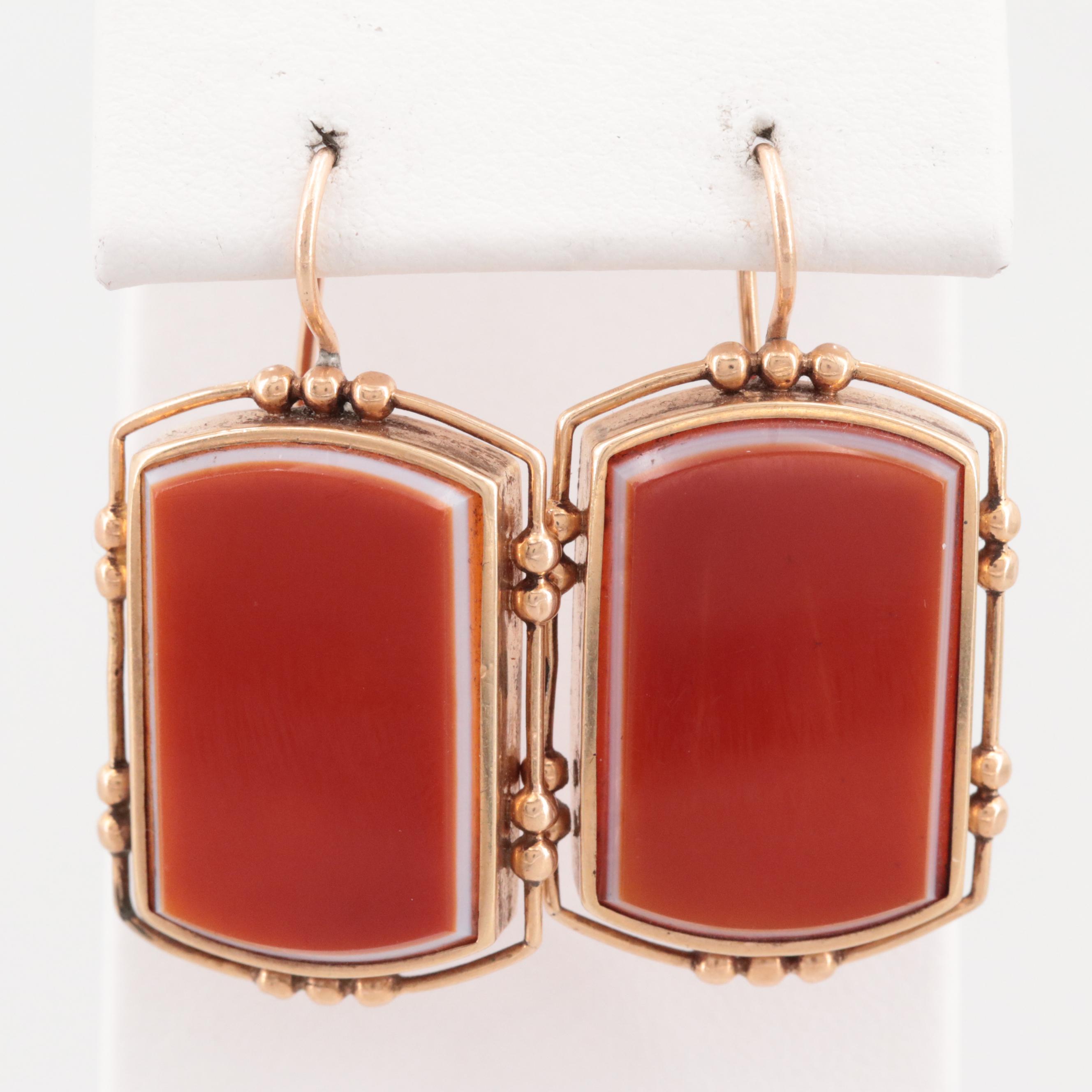 Mid-Victorian 14K Yellow Gold Sardonyx Earrings