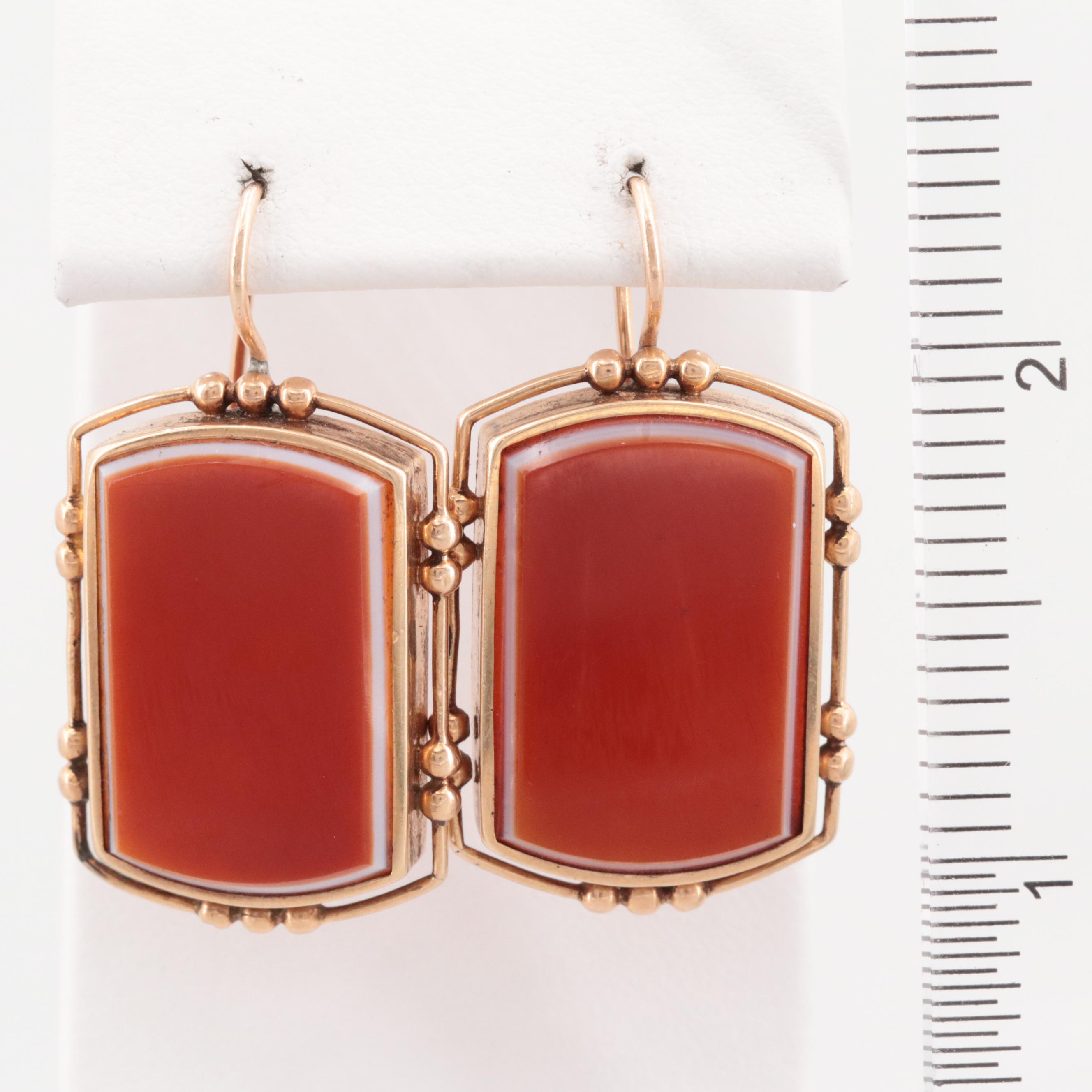 Mid-Victorian 14K Yellow Gold Sardonyx Earrings