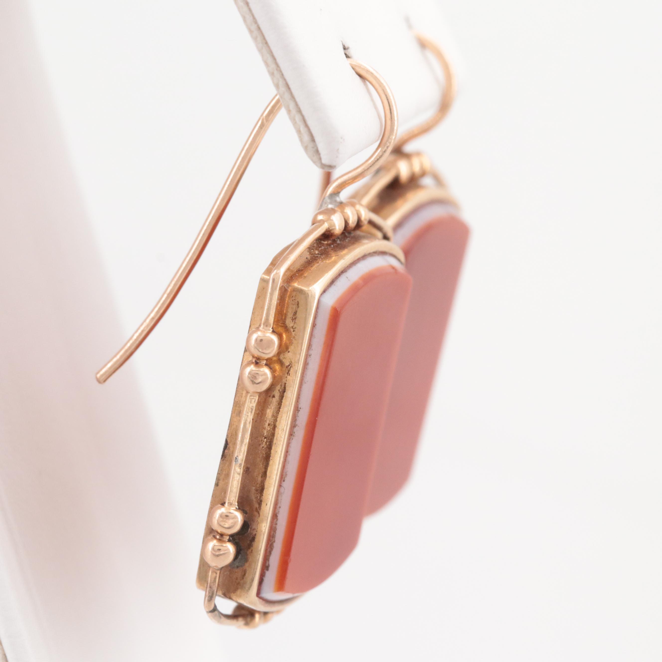 Mid-Victorian 14K Yellow Gold Sardonyx Earrings