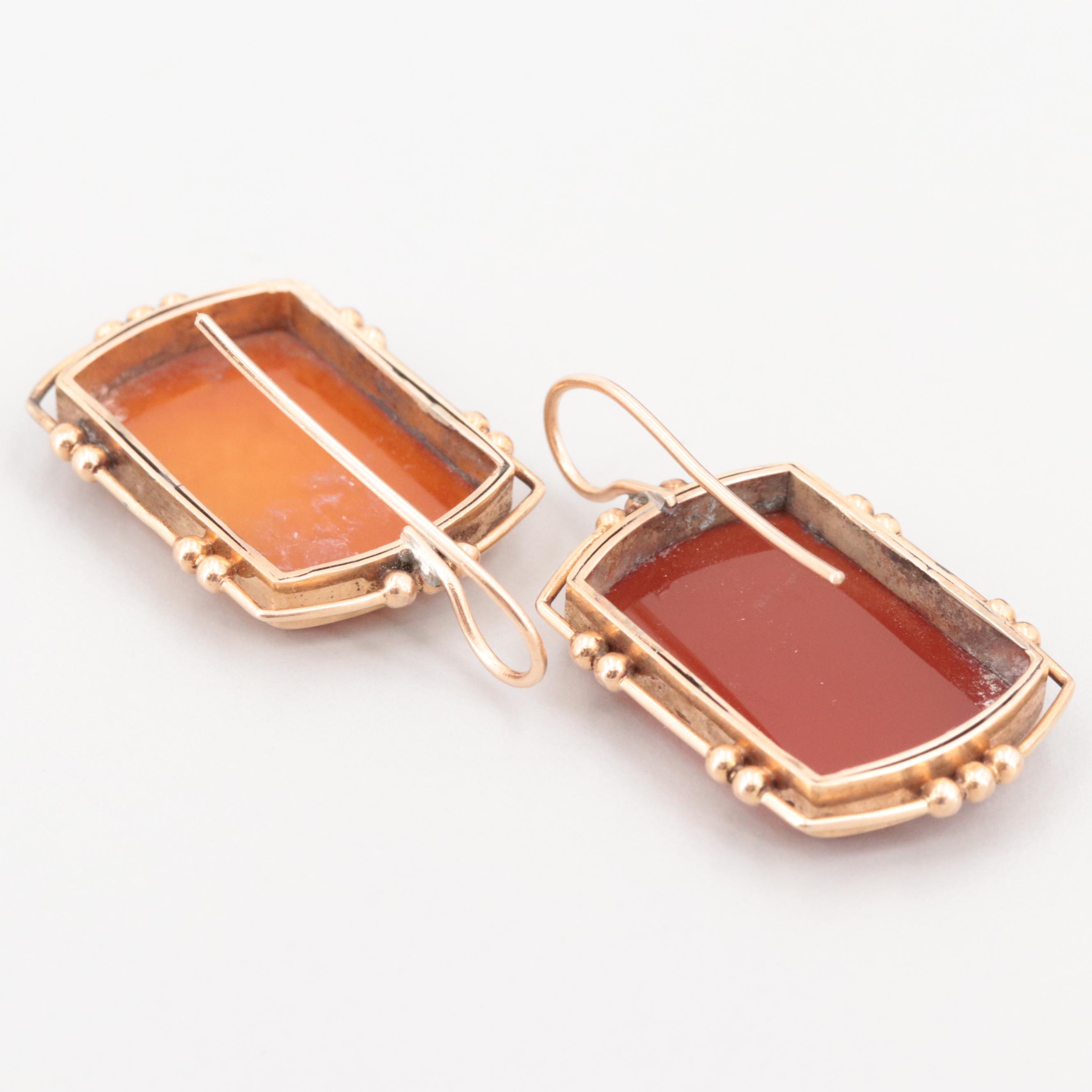 Mid-Victorian 14K Yellow Gold Sardonyx Earrings