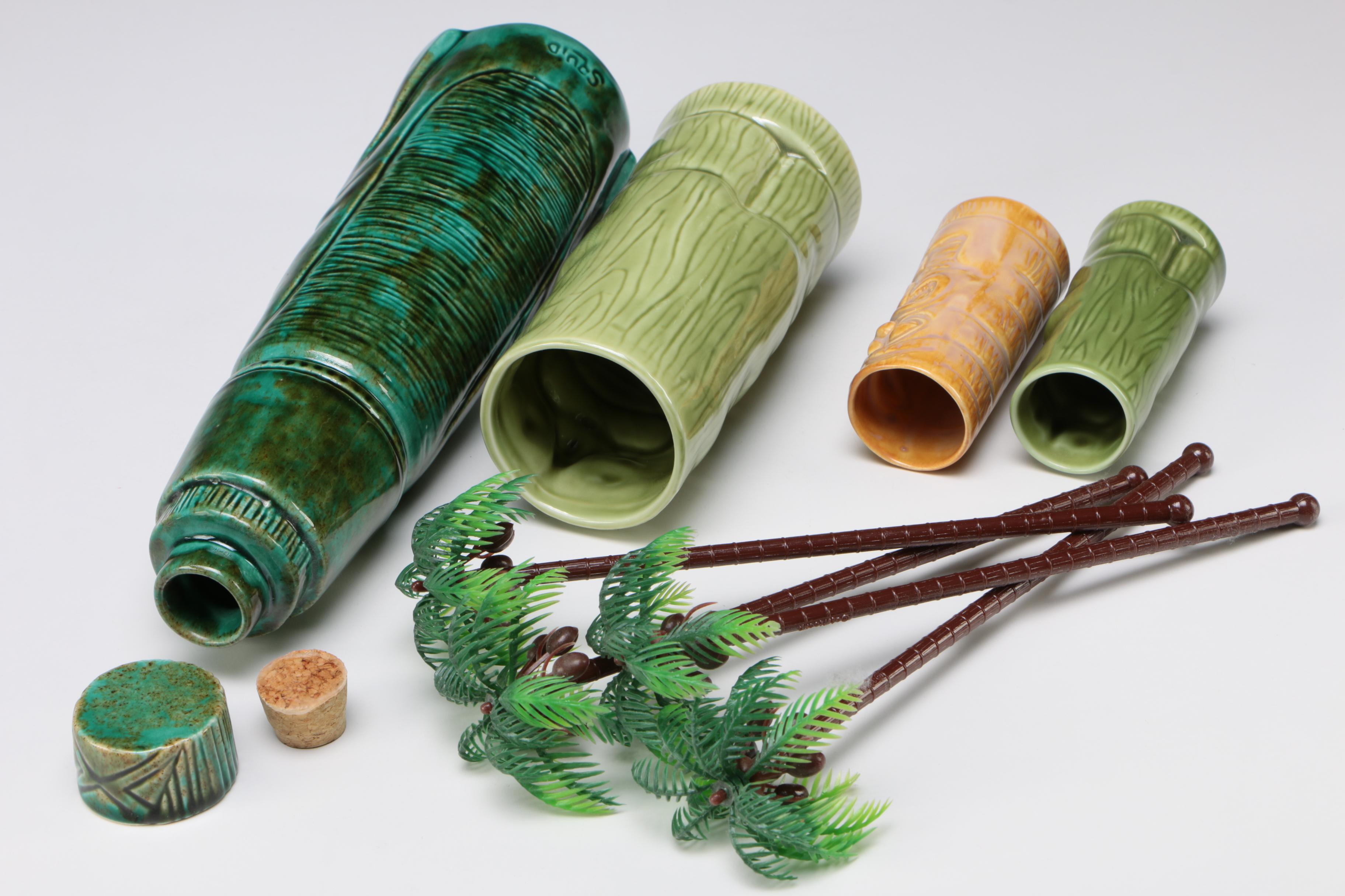 Ceramic Tiki Themed Decanter, Martini Glasses, Shot Glasses, and more