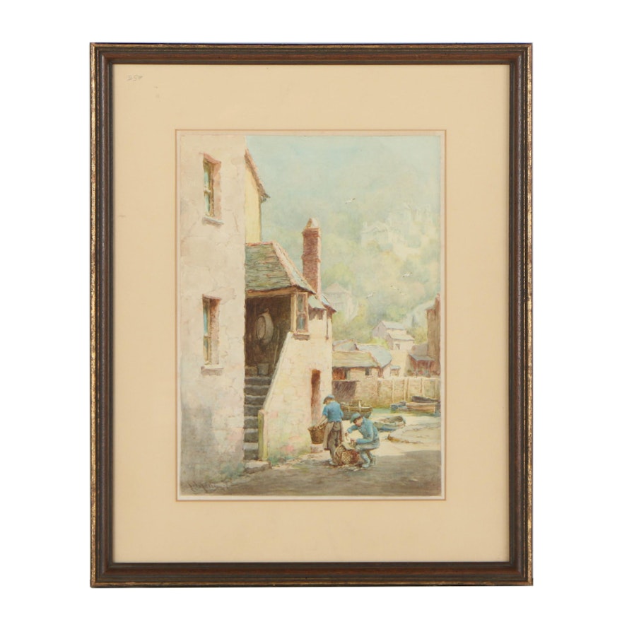 Lewis Mortimer Watercolor Painting of Polperro