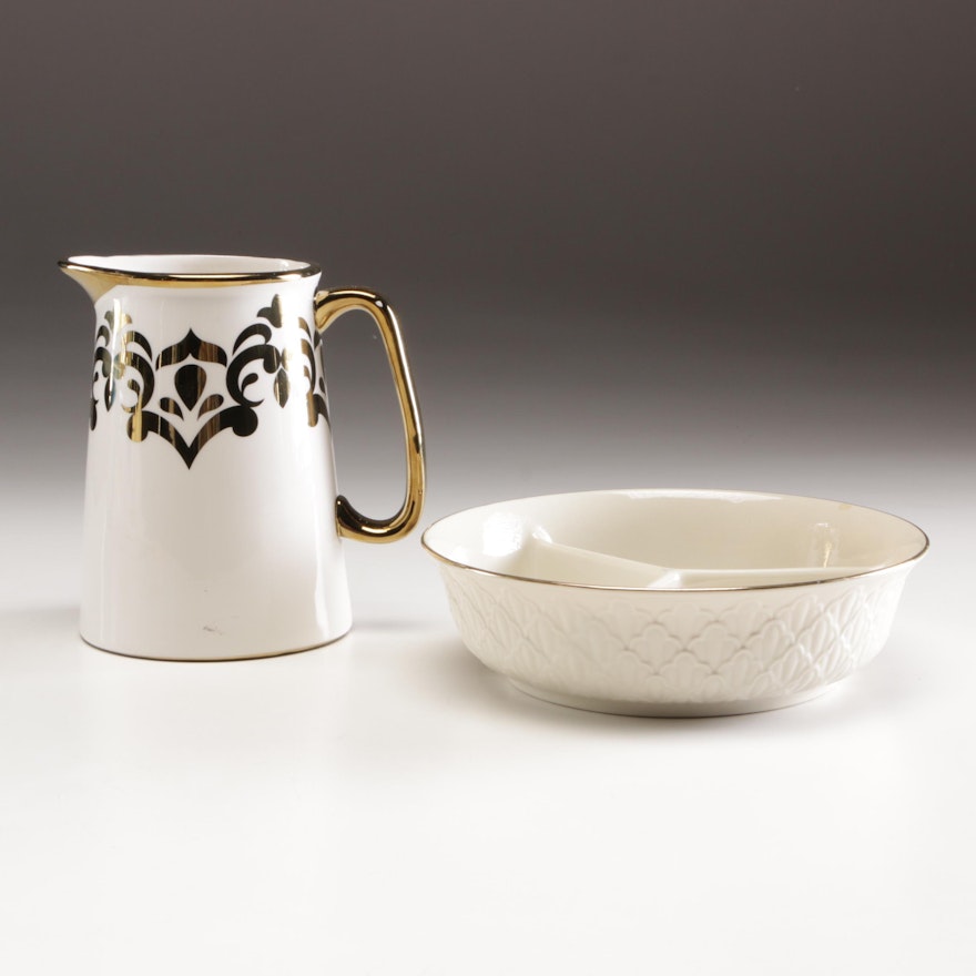 Lenox Porcelain Divided Serving Dish and Ceramic Pitcher