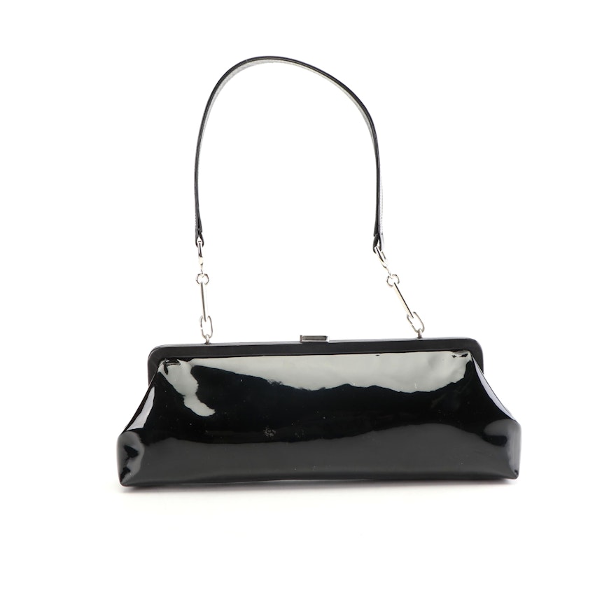 Stuart Weitzman Black Patent Leather Frame Purse