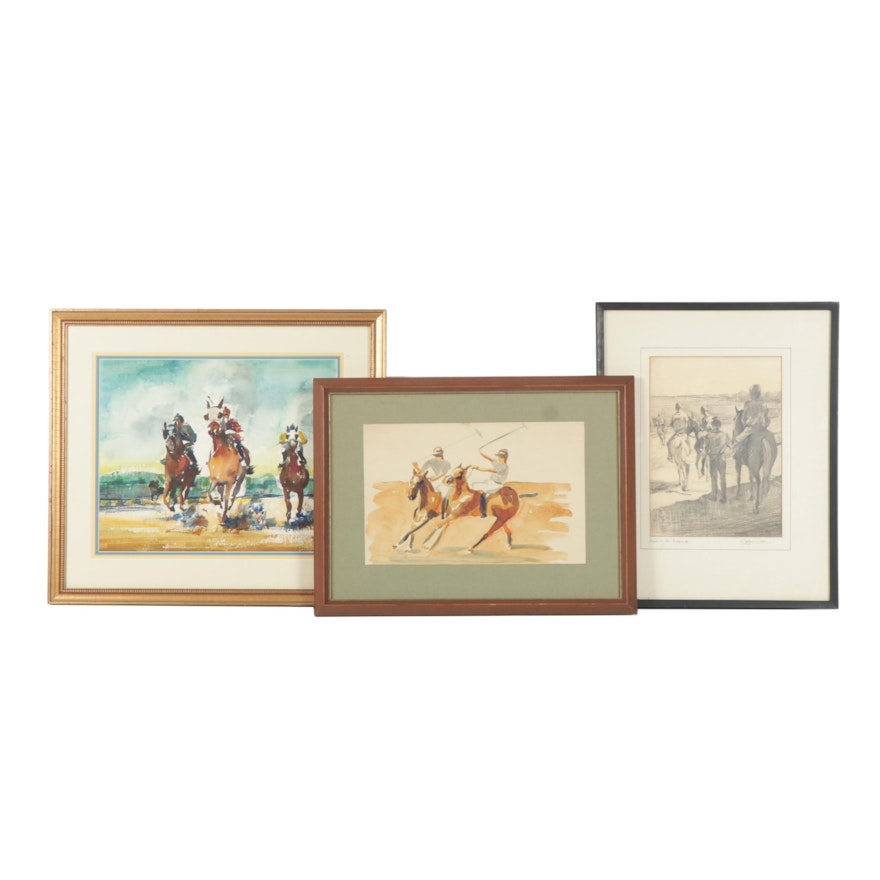 Charles Le Boutillier Equestrian Watercolor Paintings and Drawing
