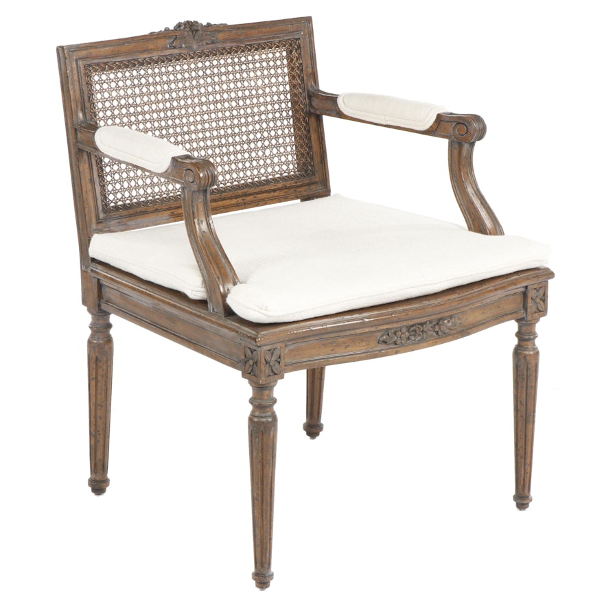 Louis XVI Style Armchair with Caned Back and Seat, Mid 20th Century