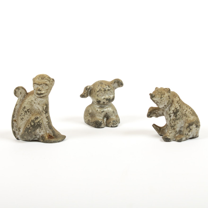 Three Cast Lead Toy Animal Figurines, Vintage