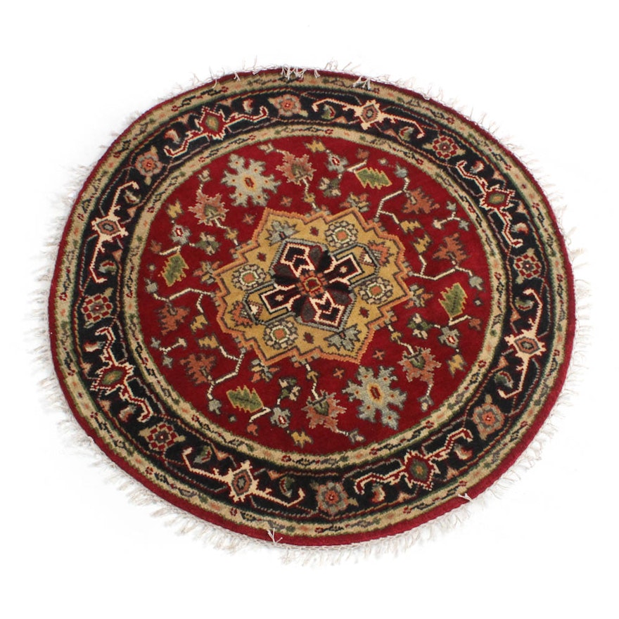 Hand-Knotted Indo-Persian Heriz Round Rug