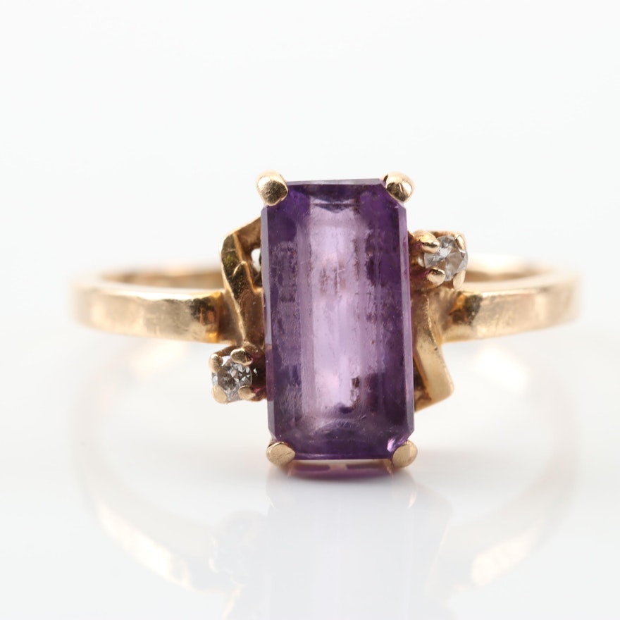 14K Yellow Gold 1.75 CT Amethyst and Diamond Ring