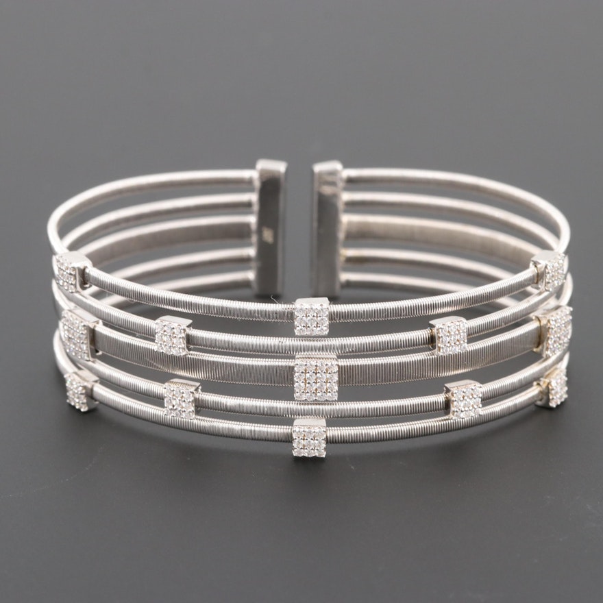 Sterling Silver Multi Chain Cuff Bracelet with Cubic Zirconia Stations