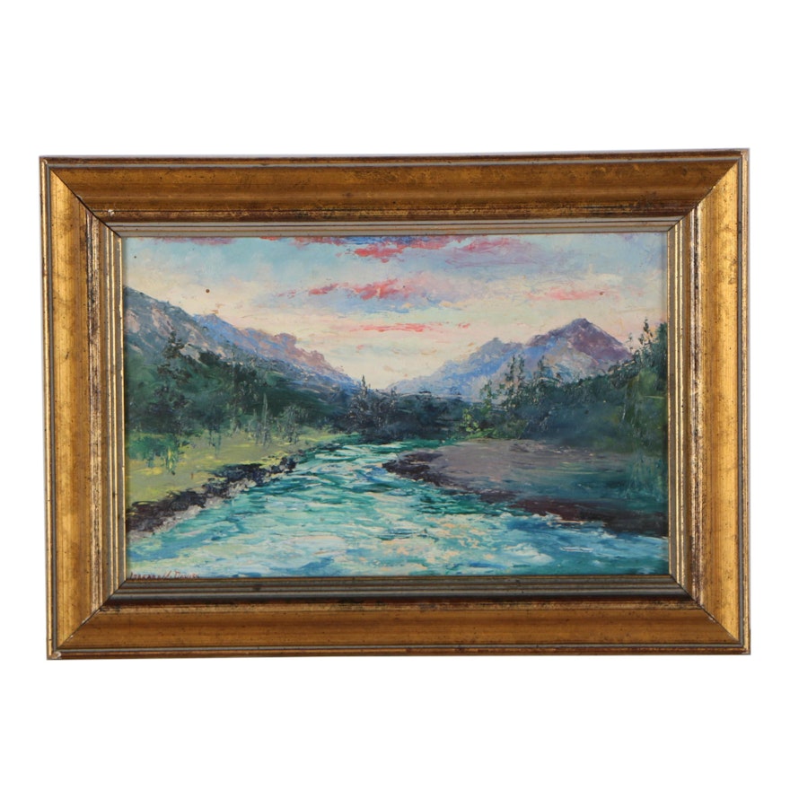 Leonard M. Davis Oil Painting "Spruce River, Banff"