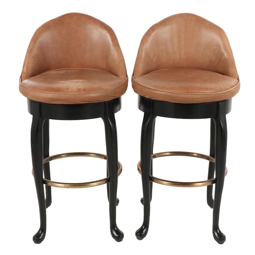 Hickory Swivel Barstools with Leather Upholstery