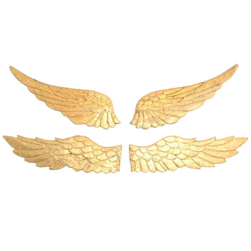 Pairs of Folk Art Style Carved Giltwood Wings