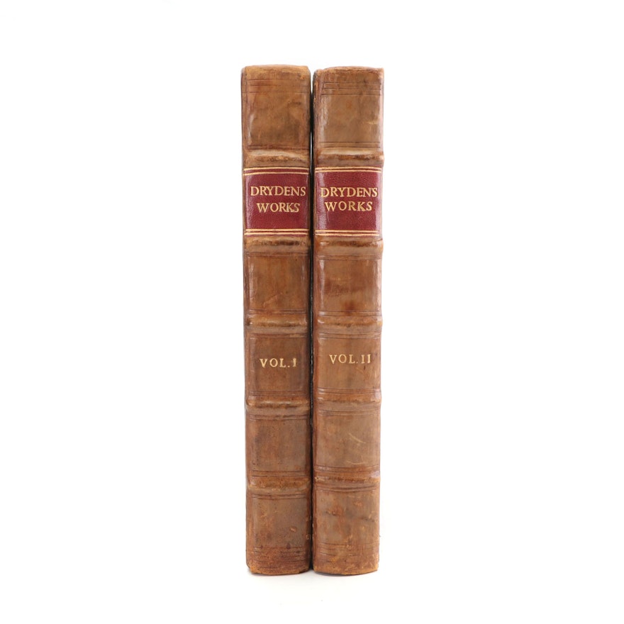 Leather Bound "Dryden's Works" Volumes I-II by John Dryden, 1801