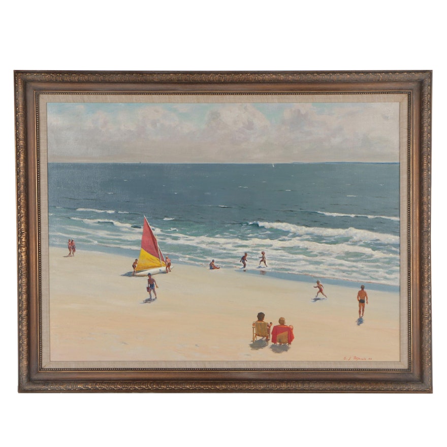 Edmond J. Fitzgerald Oil Painting of Figural Coastal Scene