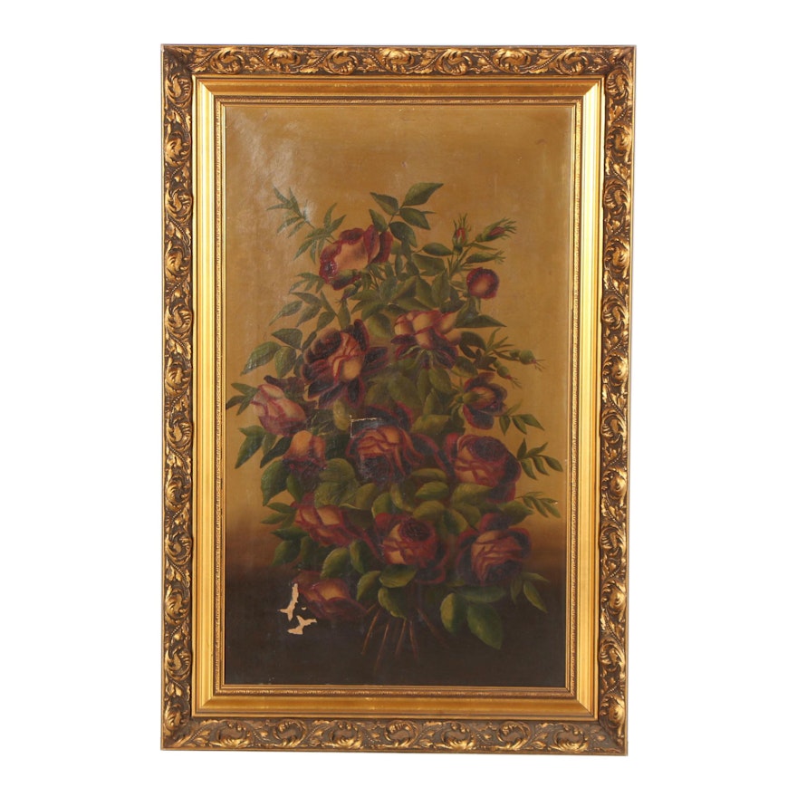 Late 19th Century Oil Still Life Painting of Roses
