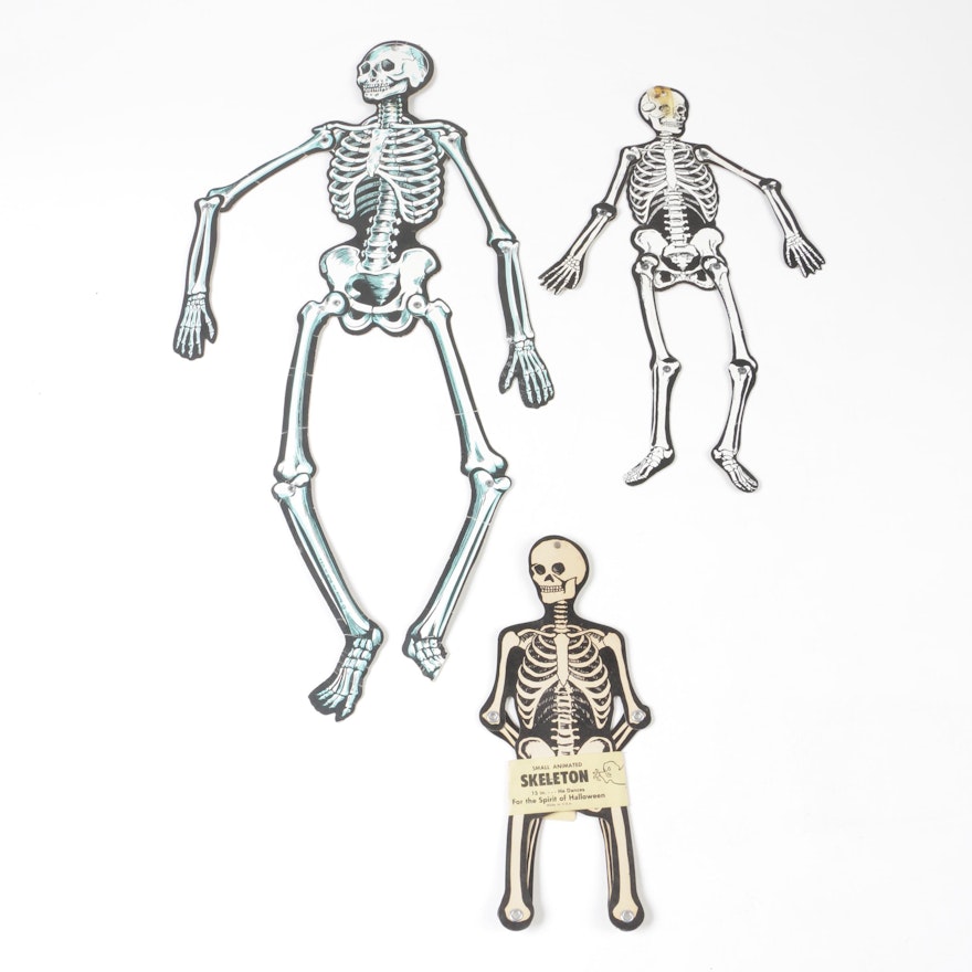 Beistle and Other Jointed Cardboard Skeletons, Mid-Century