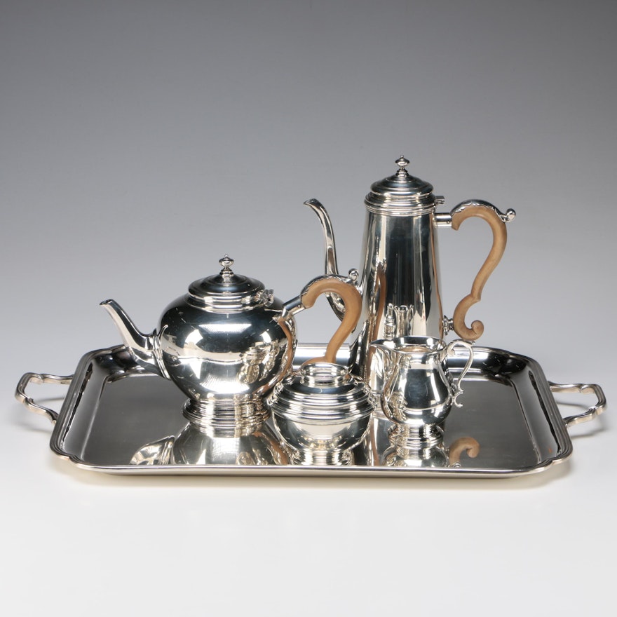 James Robinson Sterling Tea and Coffee Service with Silver Plate Tray, 1966-1969