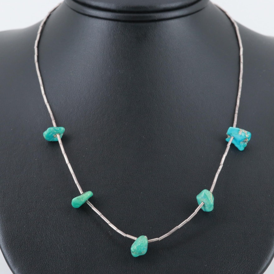 Sterling Silver Turquoise Station Necklace