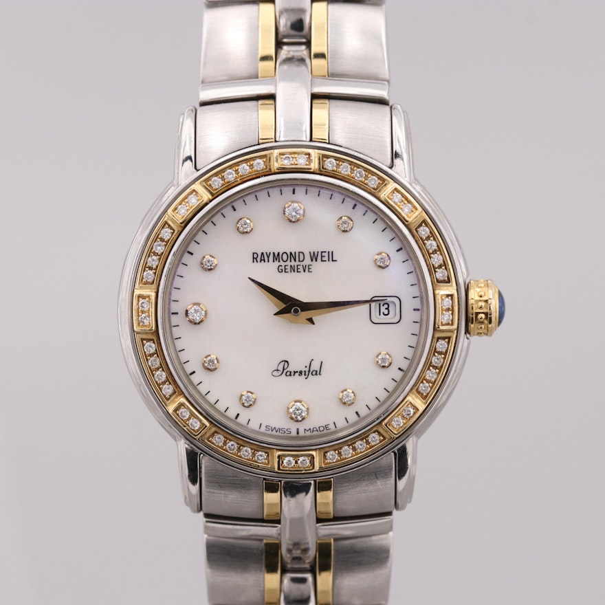 Raymond Weil Two Tone Parsifal Diamond Wristwatch with Mother of Pearl Dial
