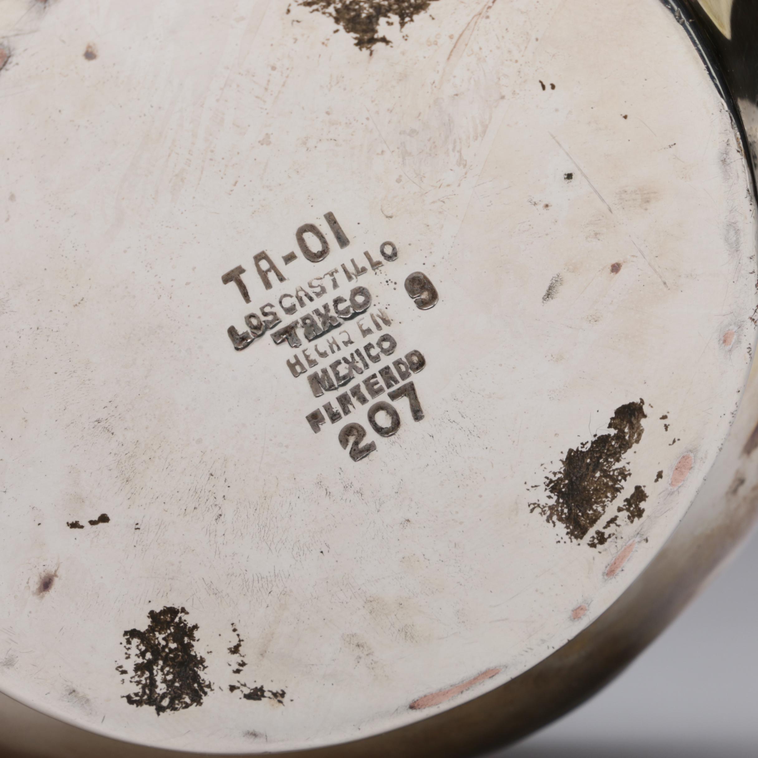 Los Castillo Silver Plate with Malachite and Lapis Bird Motif Sugar Bowl, 1940s
