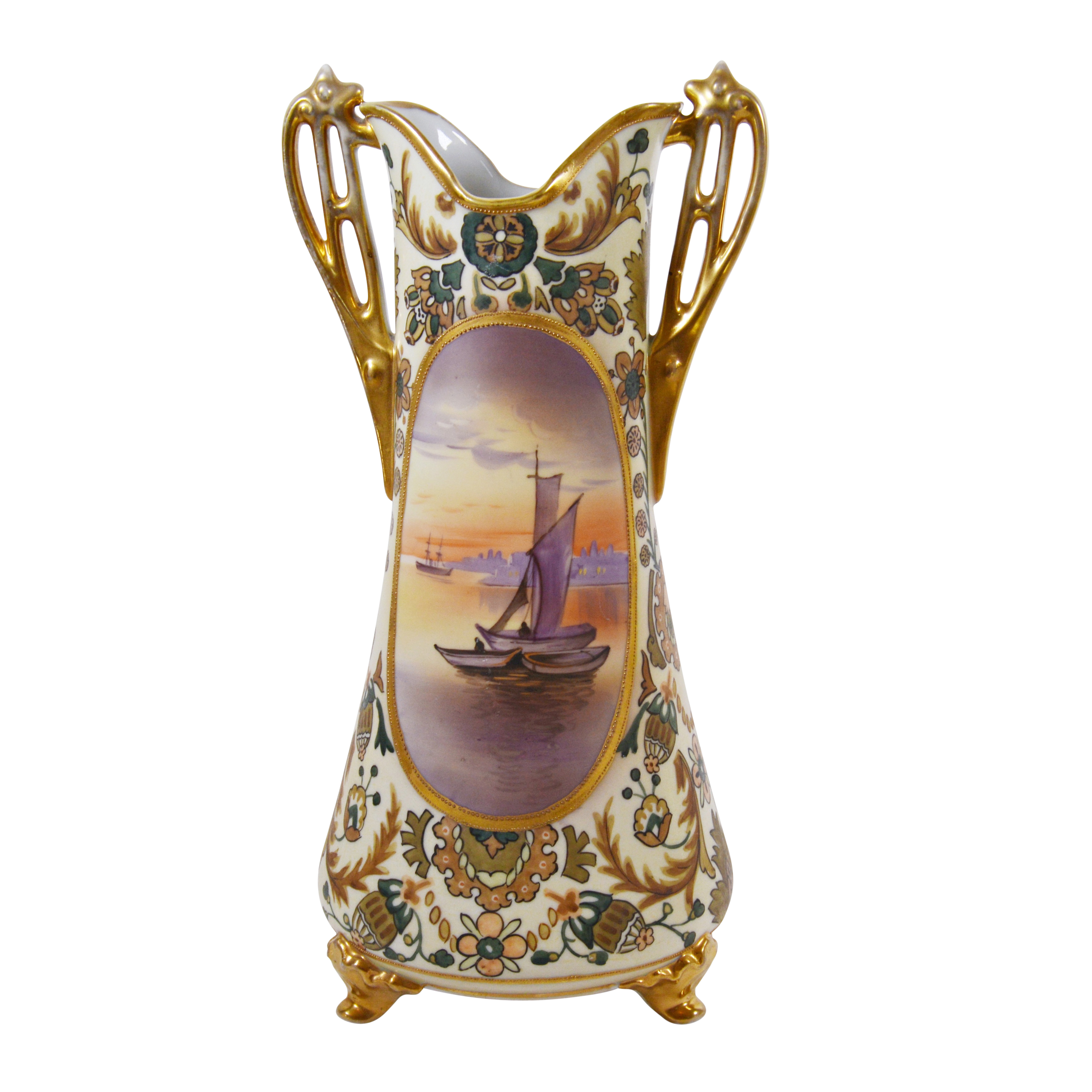 Morimura Brothers Hand-Painted Seascape Nippon Porcelain Vase, 1910s