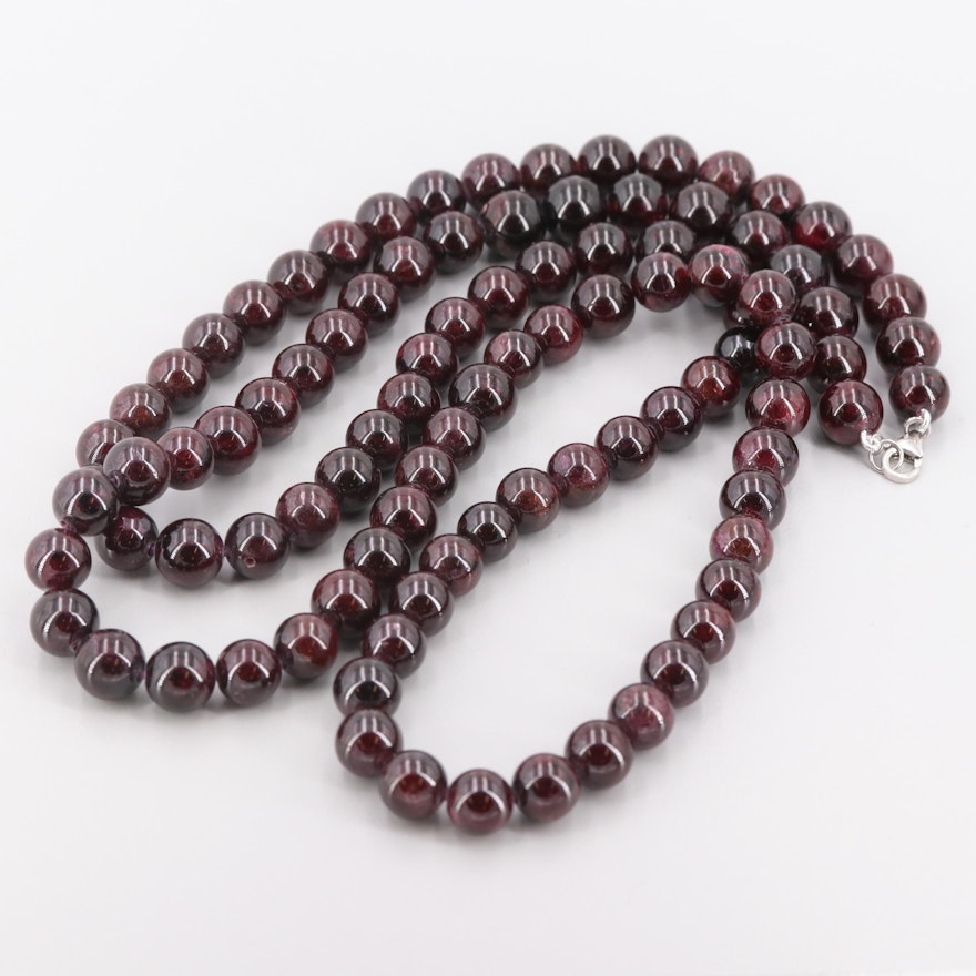 Garnet Beaded Necklace with Sterling Silver
