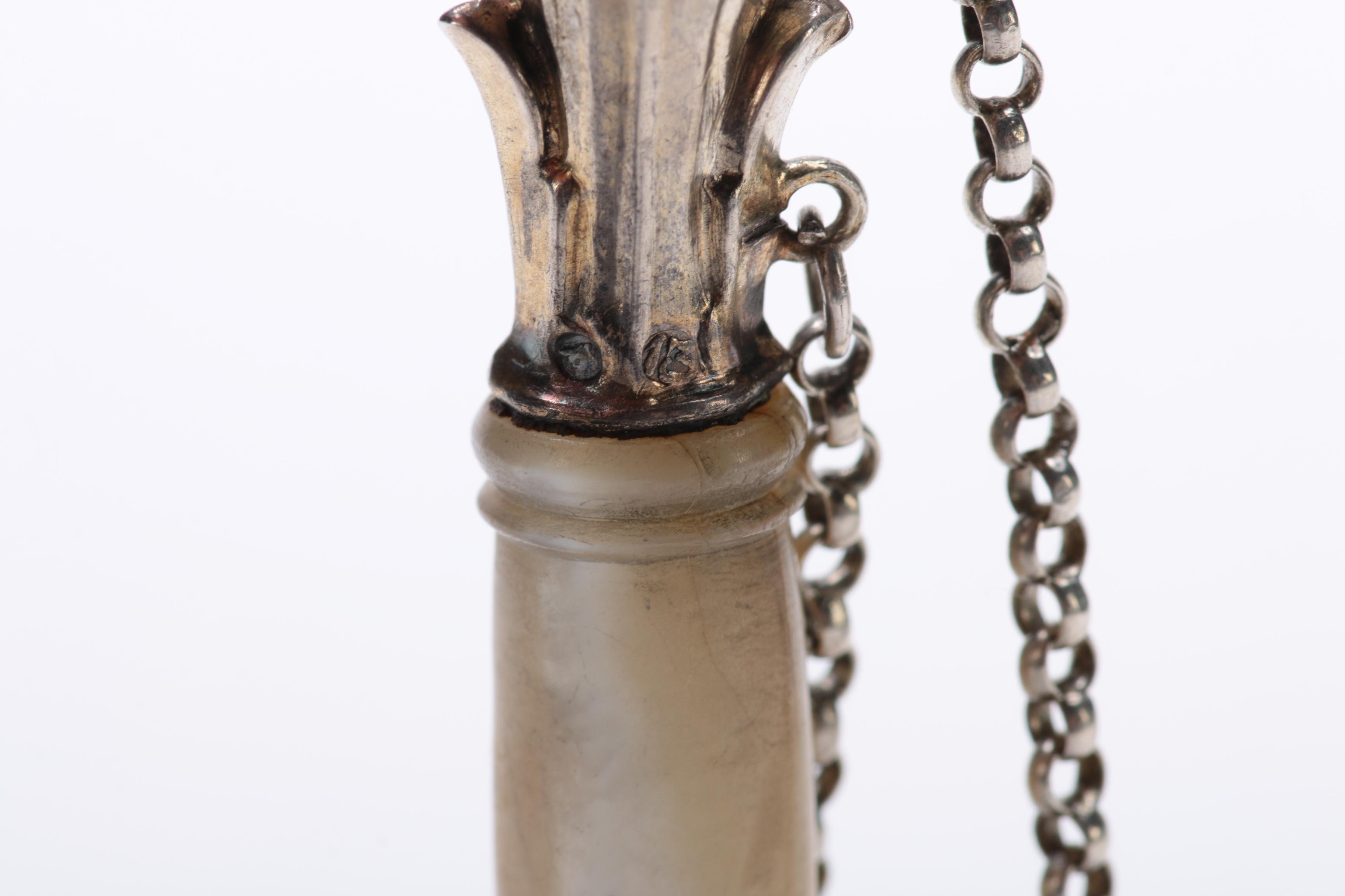 813 Silver Tussie Mussie Posy Holder with Mother of Pearl Handle, 19th Century