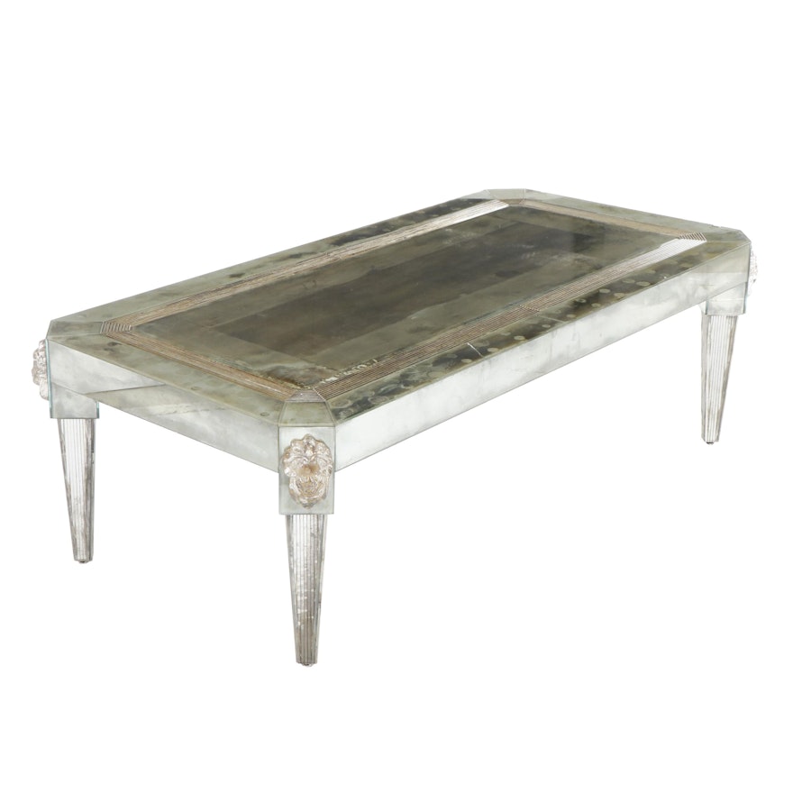 Contemporary Mirrored Neoclassical Coffee Table with Glass Portrait Mounts