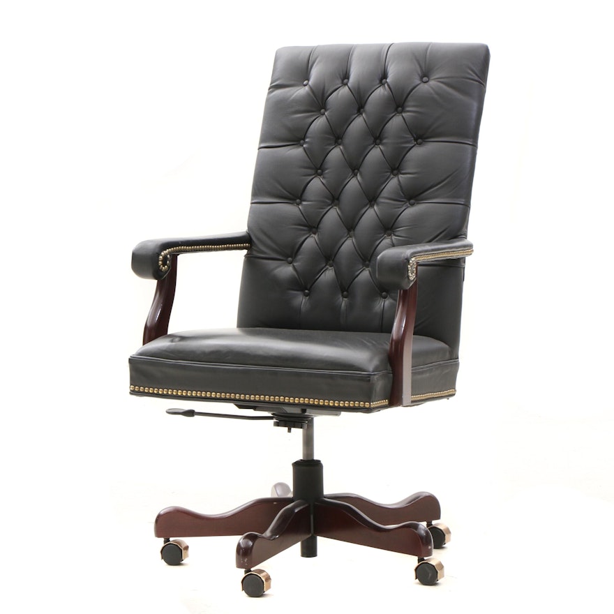 Button Tufted Leather Executive Office Chair by Indiana Furniture