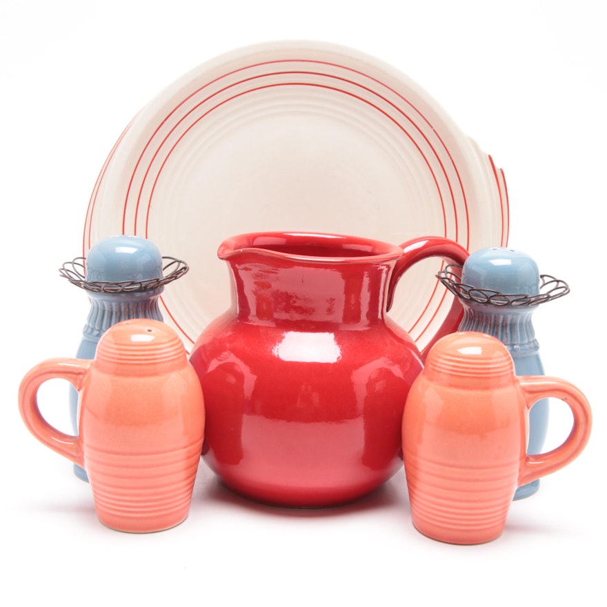 Vintage Ceramic Pitcher, Shakers, and Plate