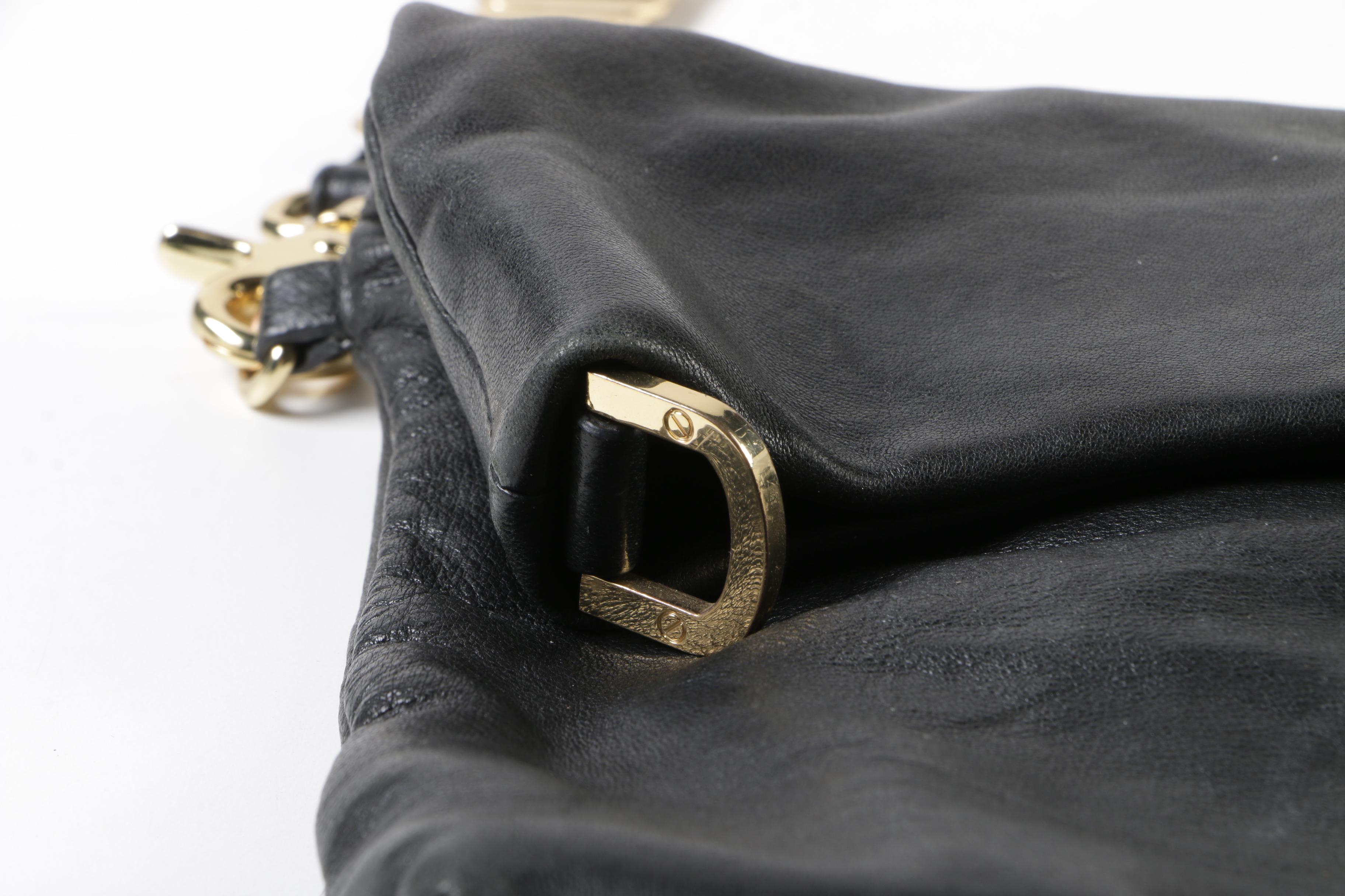 Tory Burch Black Leather Foldover Hobo Bag