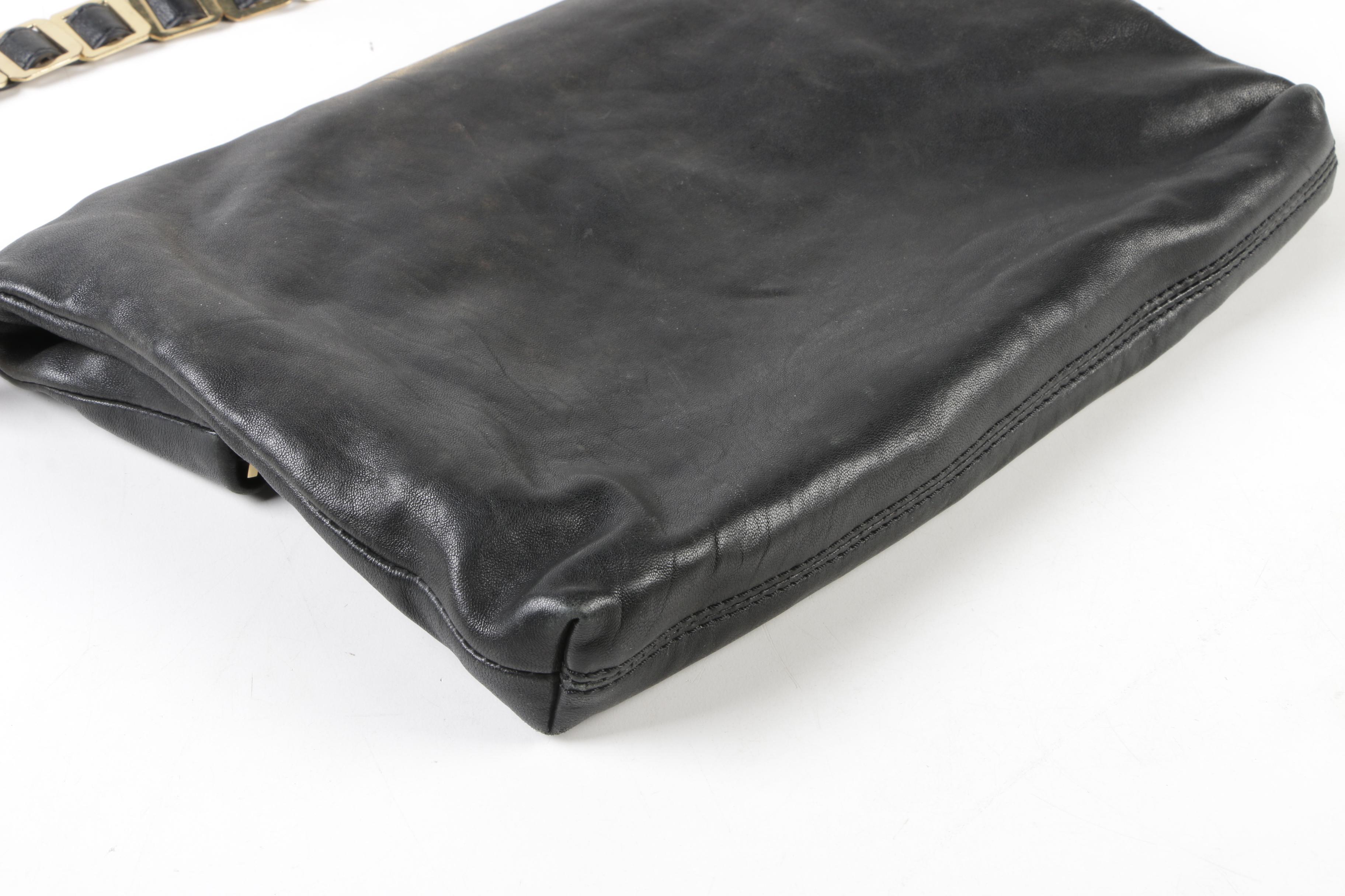 Tory Burch Black Leather Foldover Hobo Bag