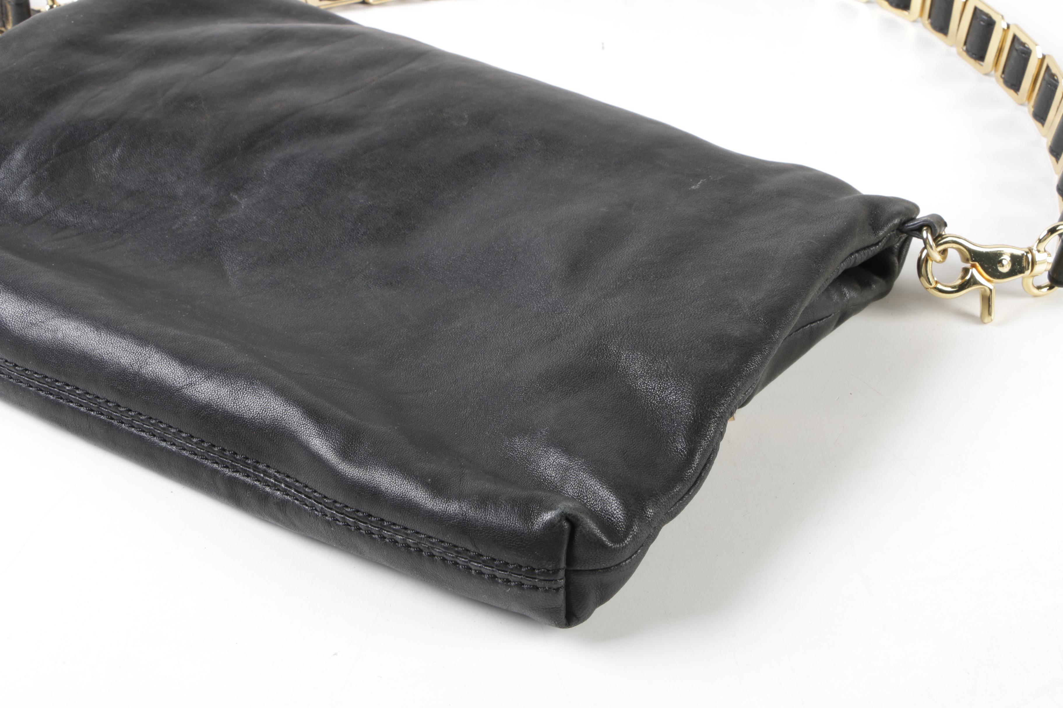 Tory Burch Black Leather Foldover Hobo Bag