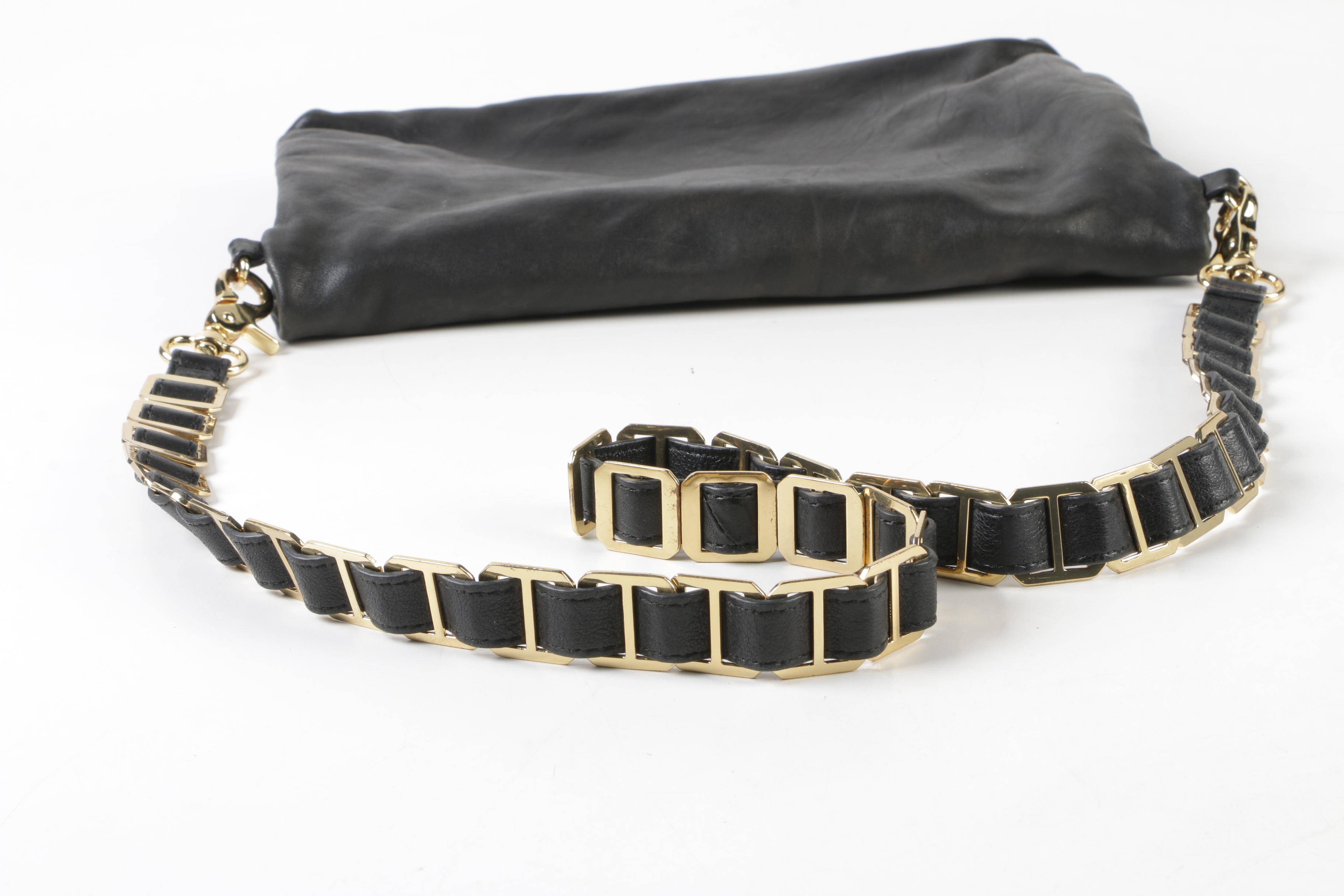 Tory Burch Black Leather Foldover Hobo Bag