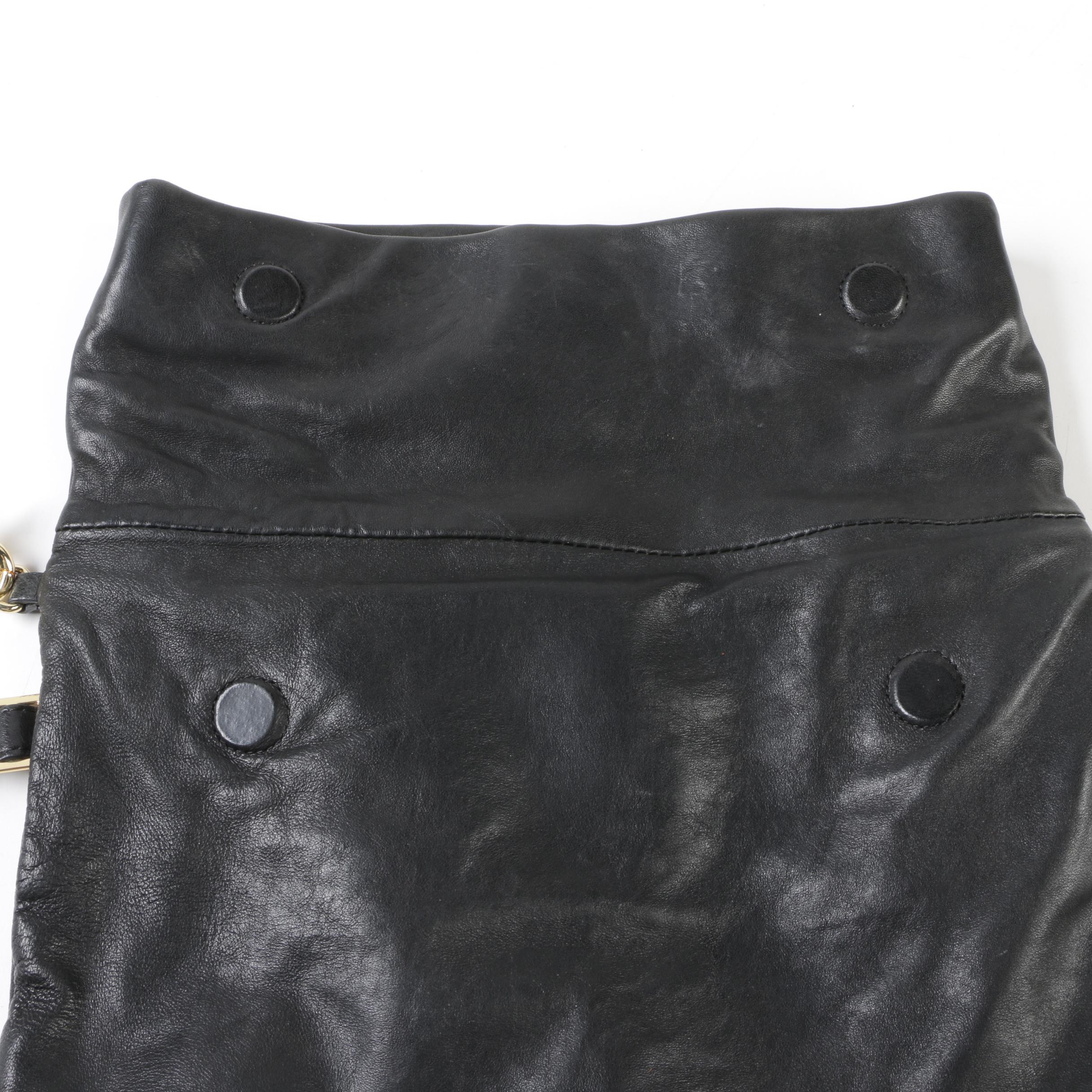 Tory Burch Black Leather Foldover Hobo Bag