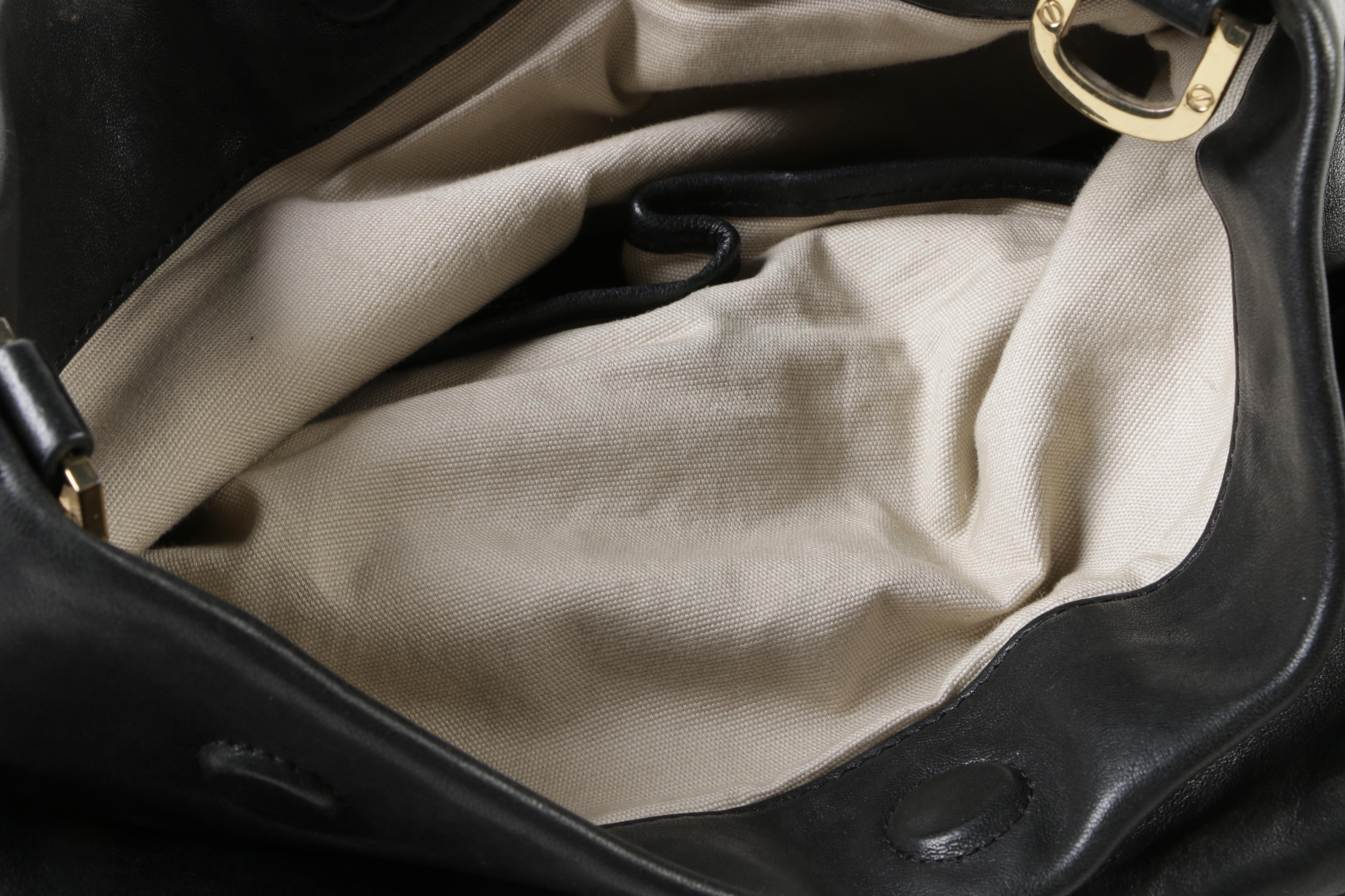 Tory Burch Black Leather Foldover Hobo Bag