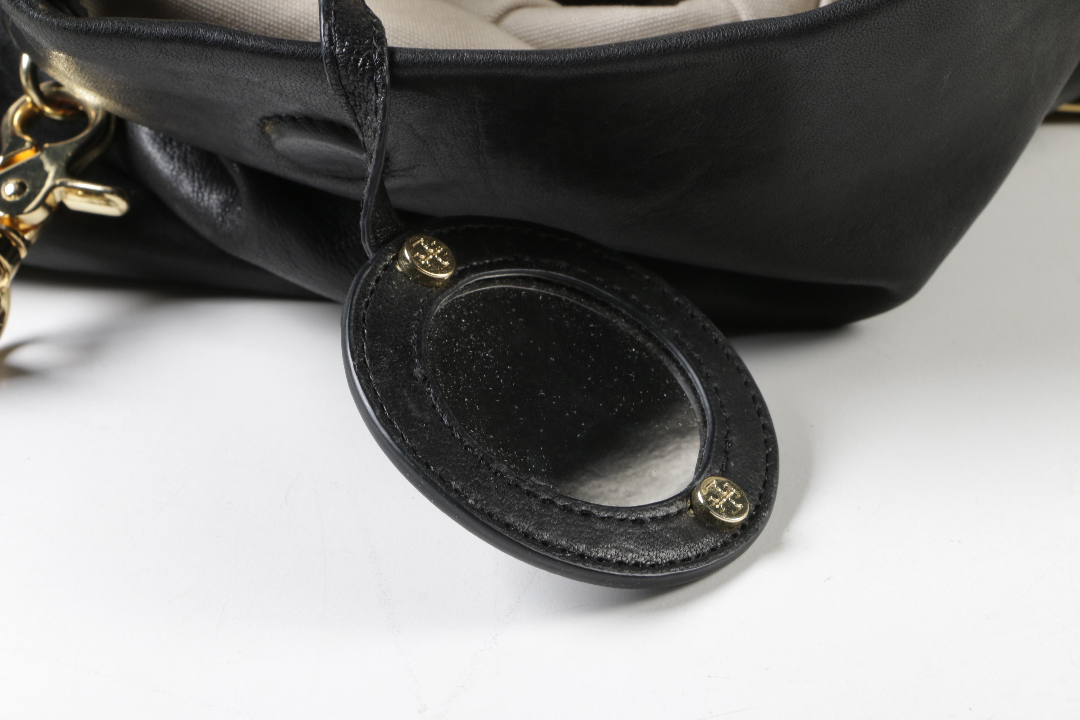 Tory Burch Black Leather Foldover Hobo Bag